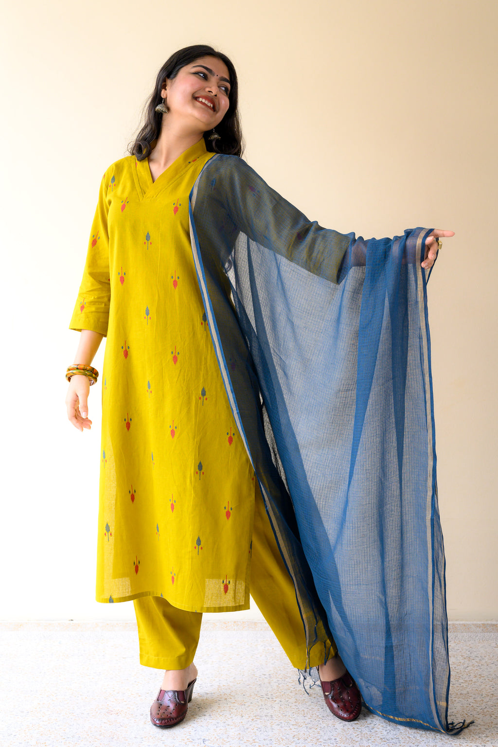 Teal Blue Plain Kota Doria Dupatta
