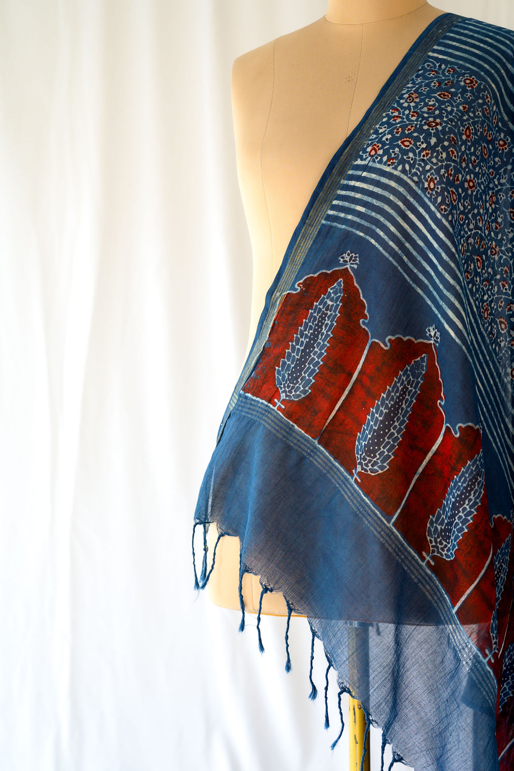 Indigo Pine Floral Ajrakh Pure Cotton Dupatta