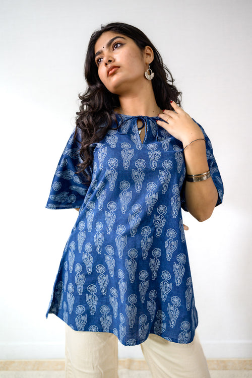 Iniya Indigo Dabu Cotton Short Top