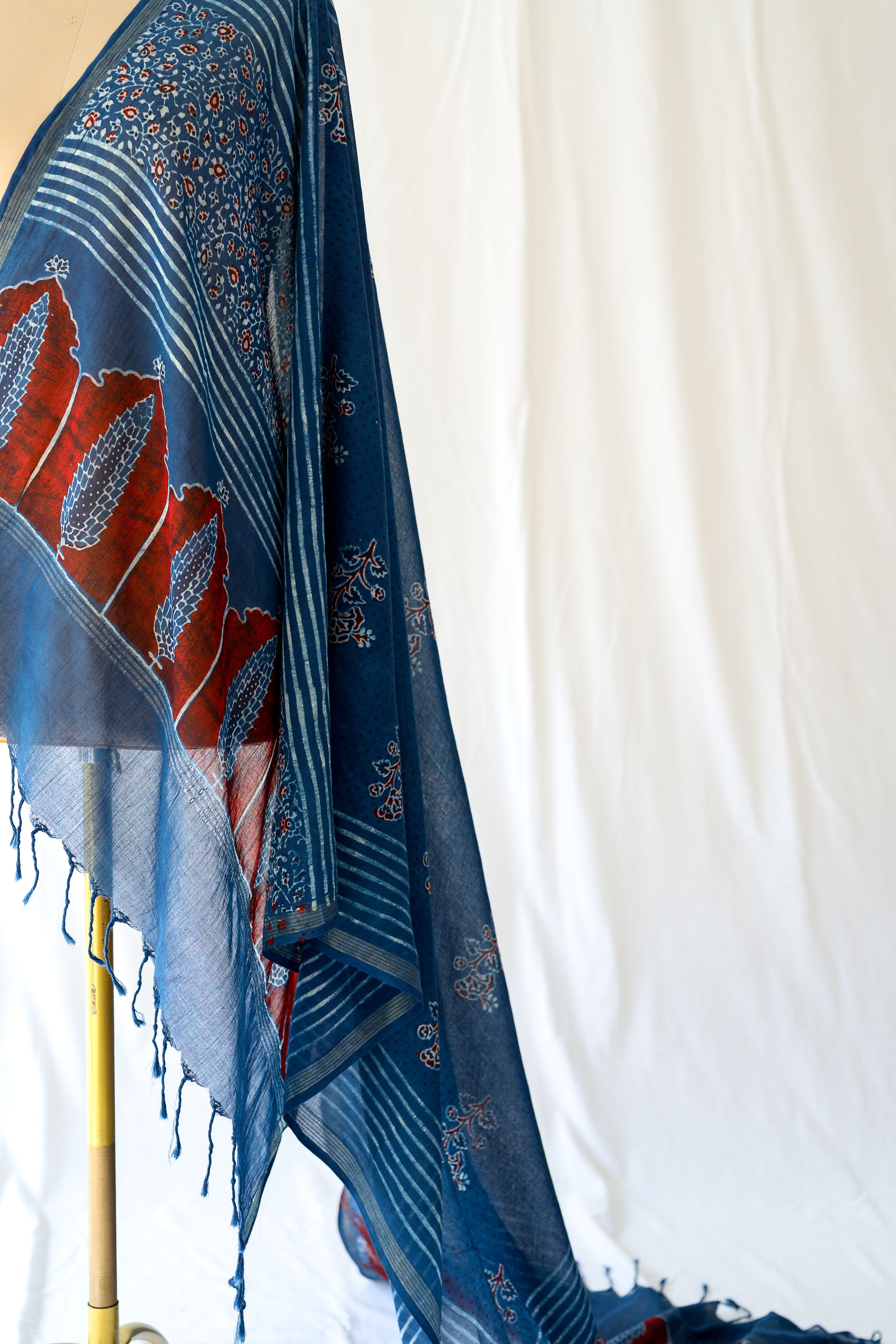 Indigo Pine Floral Ajrakh Pure Cotton Dupatta