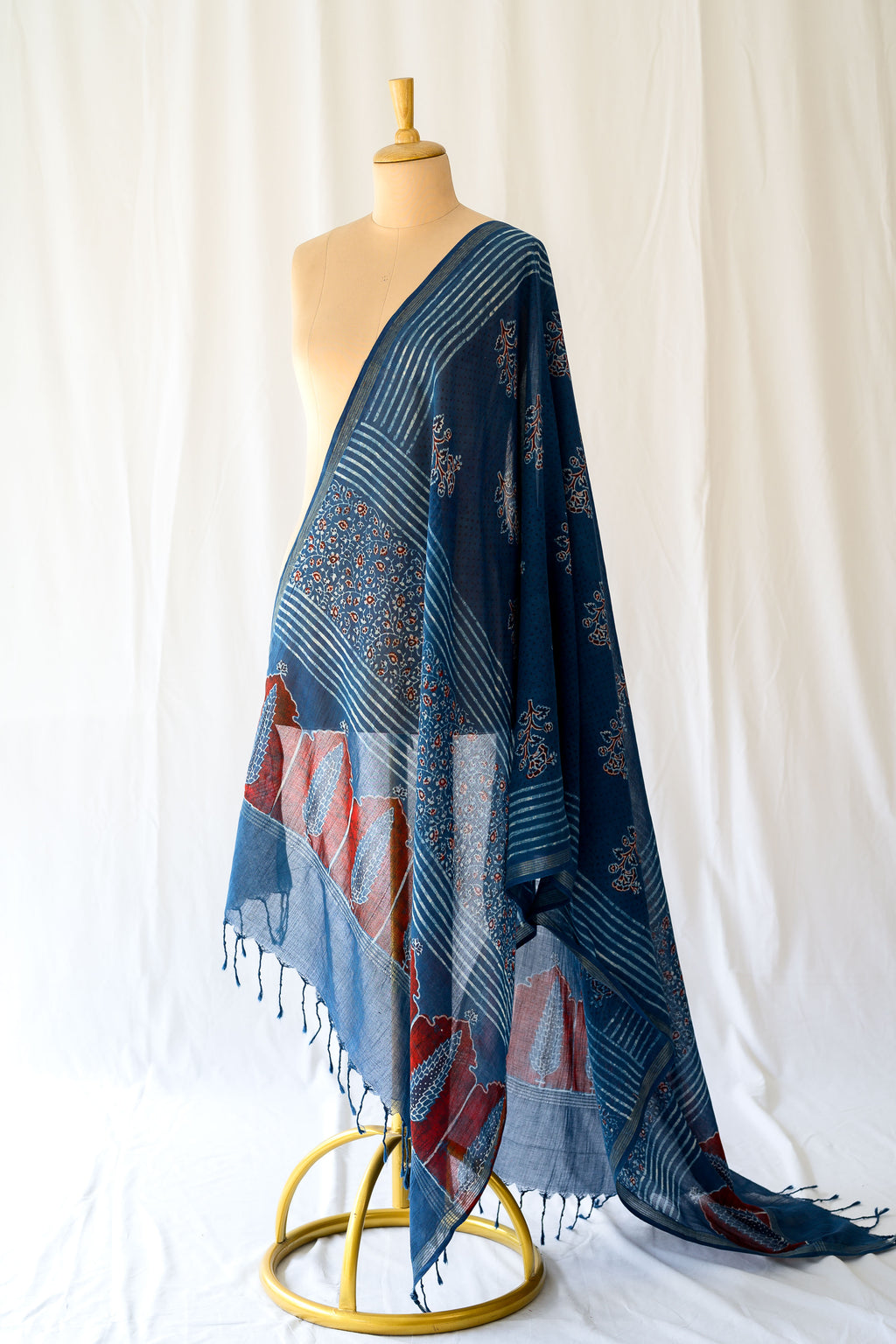 Indigo Pine Floral Ajrakh Pure Cotton Dupatta