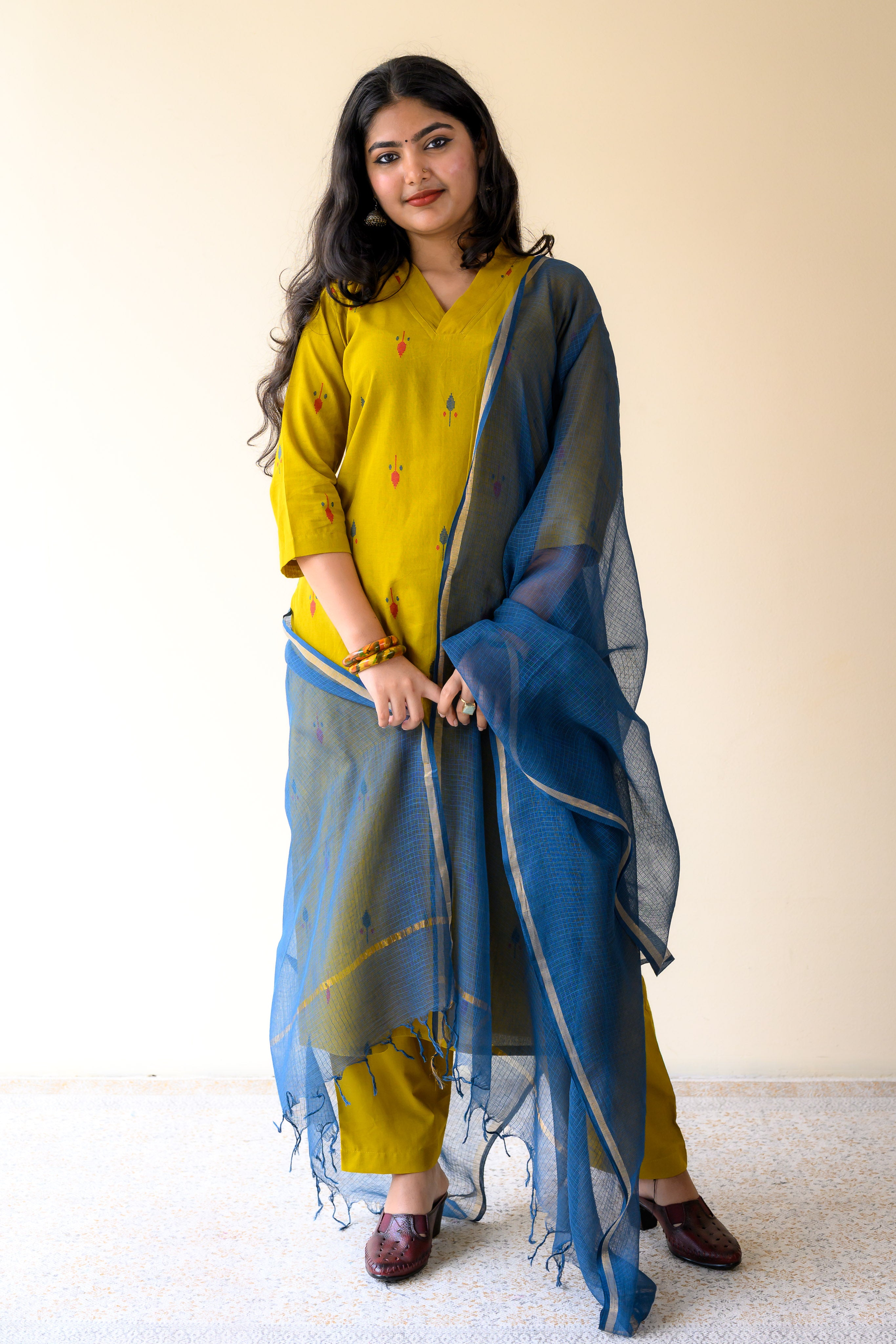 Teal Blue Plain Kota Doria Dupatta