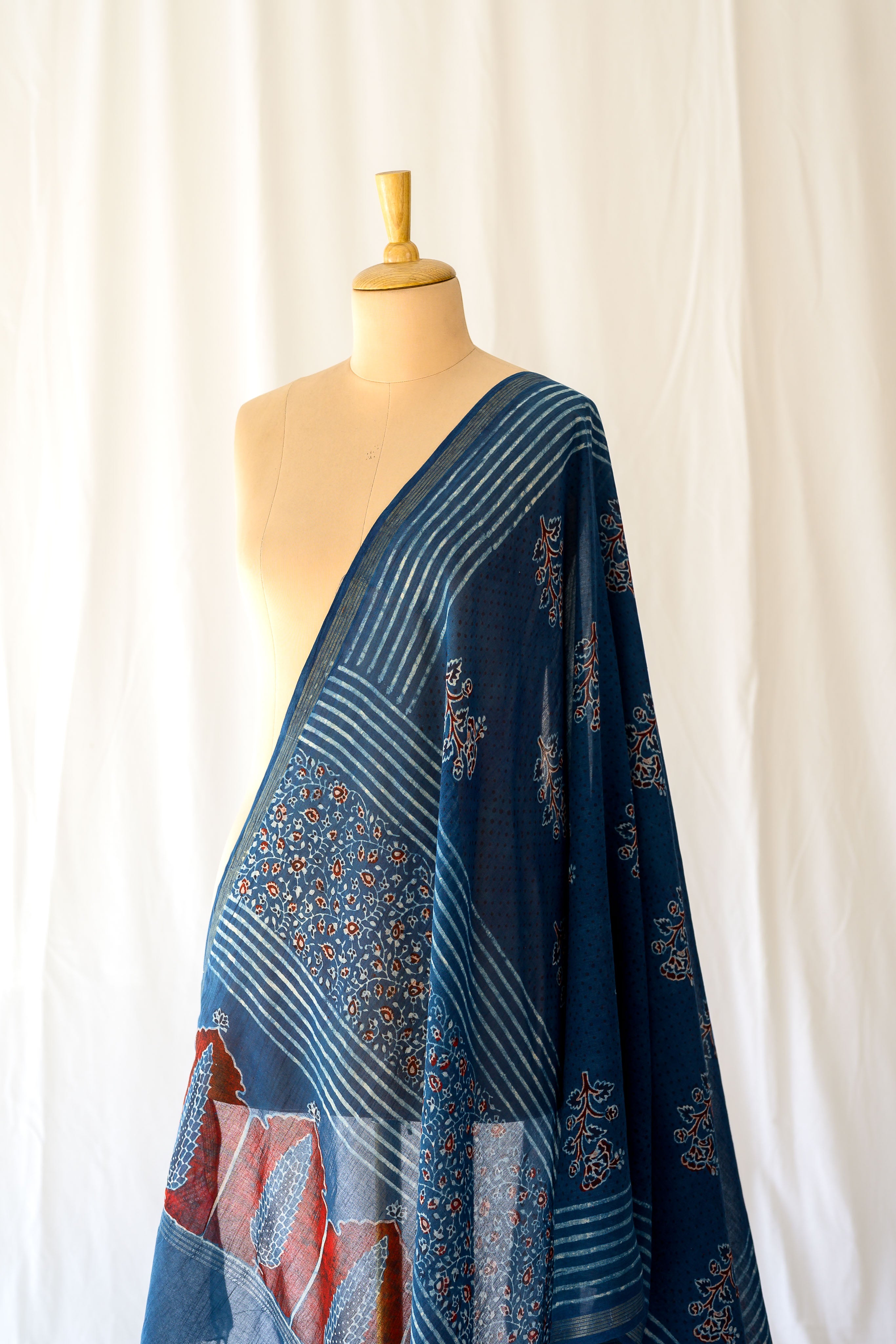 Indigo Pine Floral Ajrakh Pure Cotton Dupatta