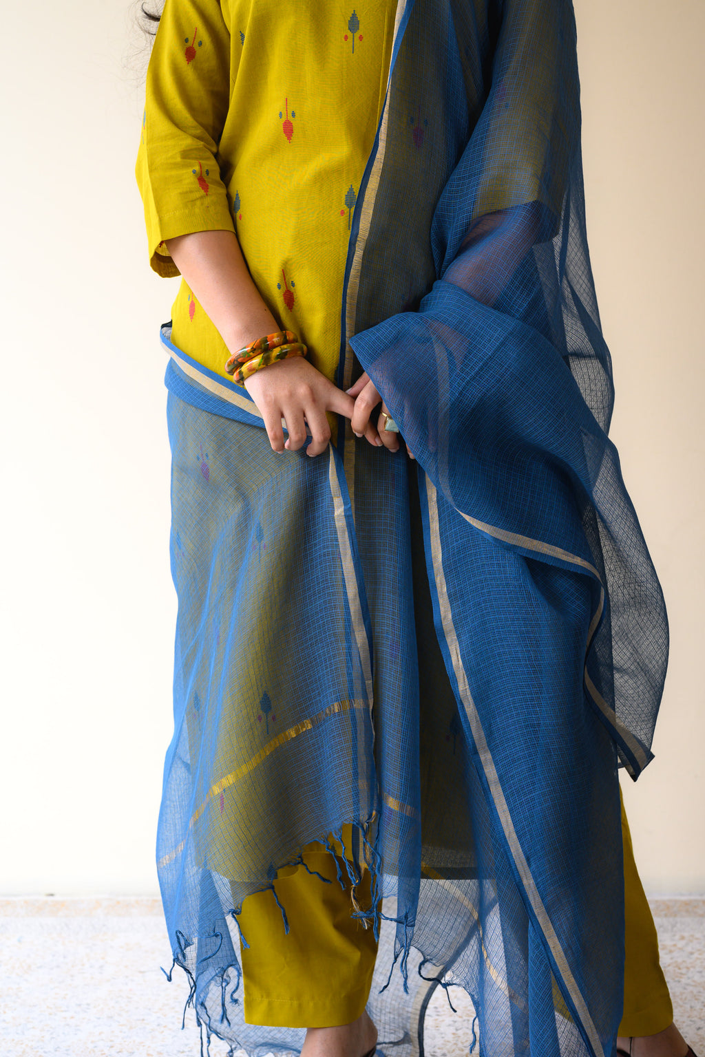 Teal Blue Plain Kota Doria Dupatta