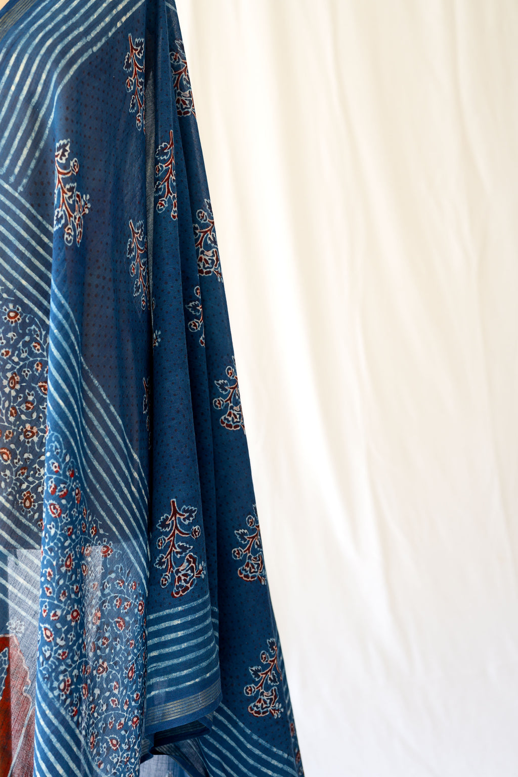 Indigo Pine Floral Ajrakh Pure Cotton Dupatta