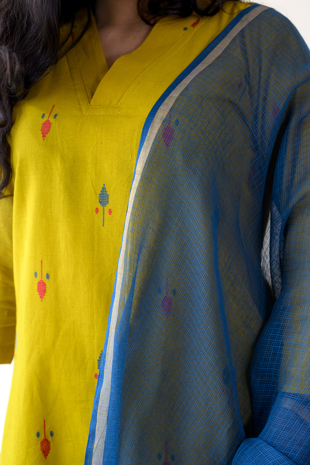 Teal Blue Plain Kota Doria Dupatta