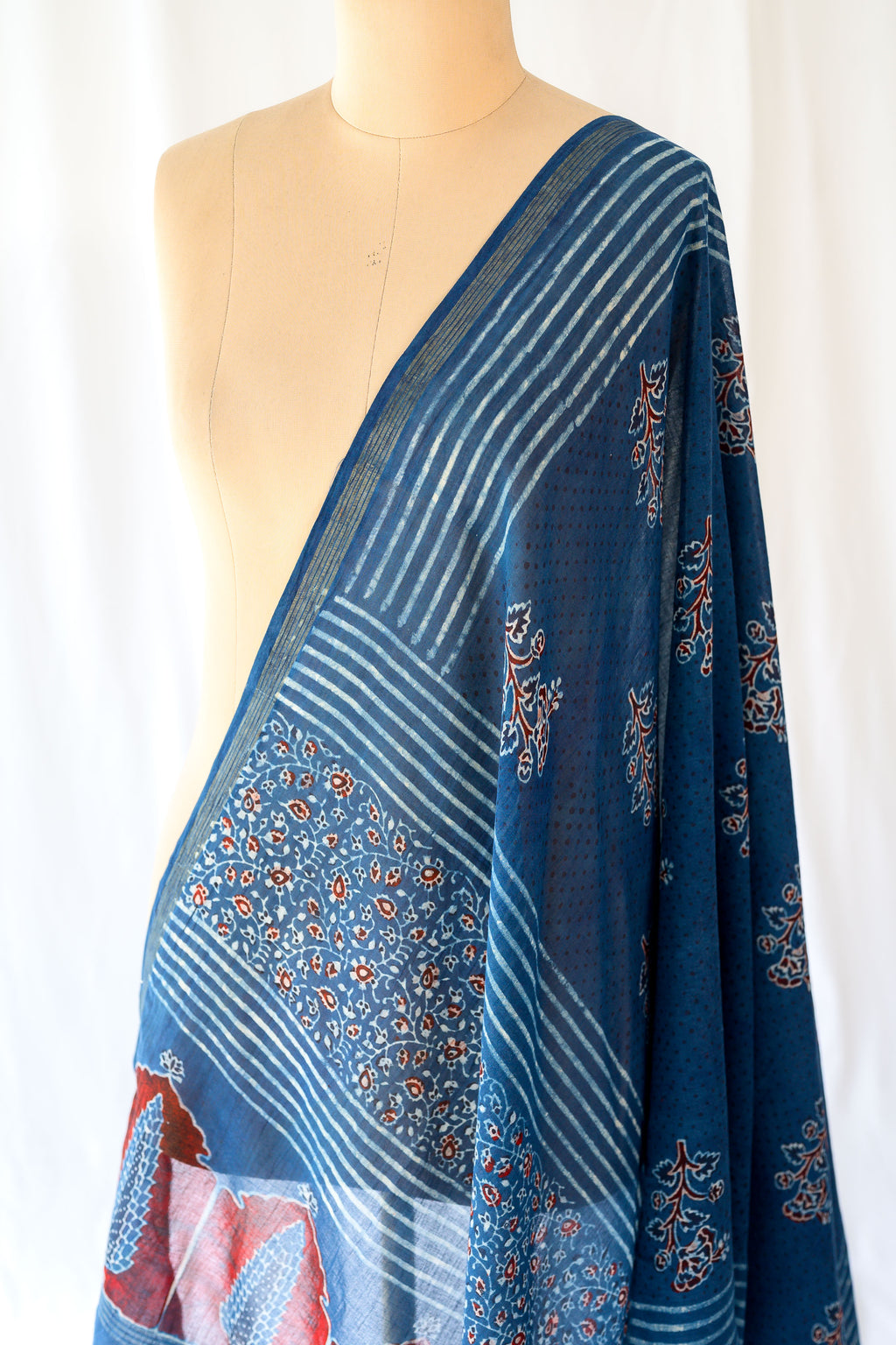 Indigo Pine Floral Ajrakh Pure Cotton Dupatta