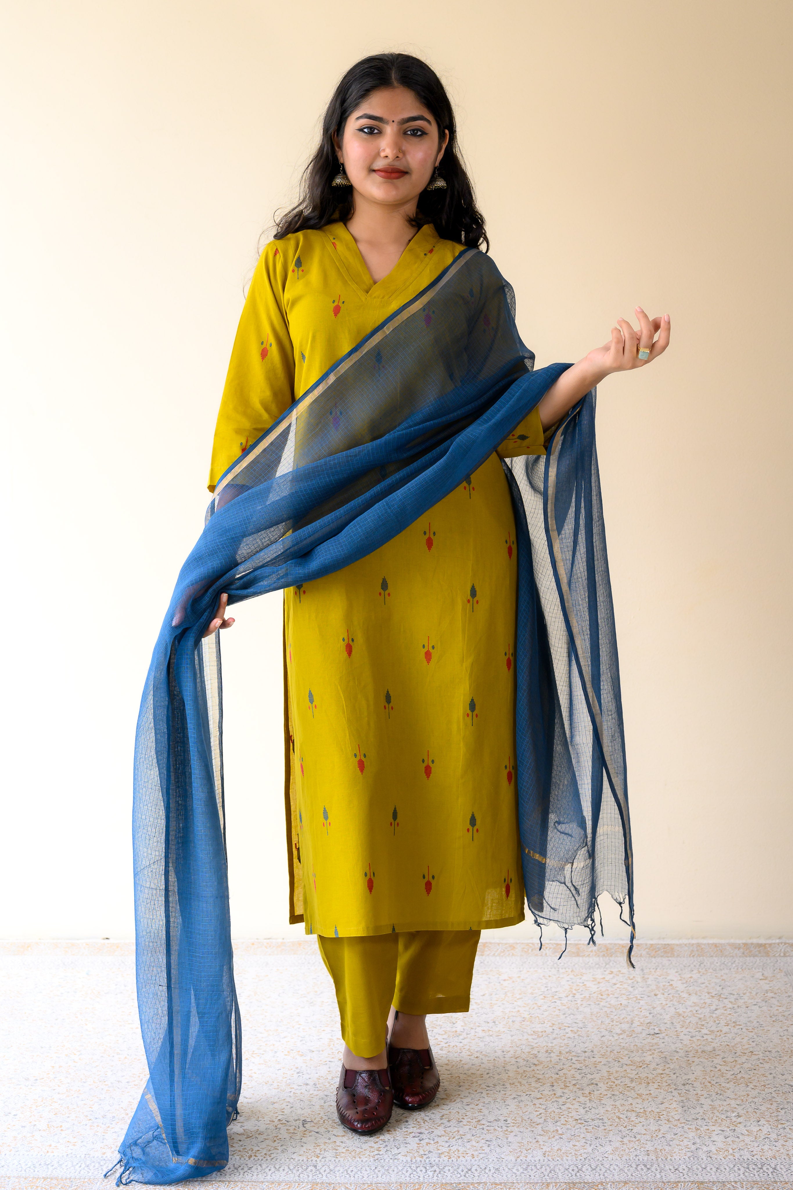 Teal Blue Plain Kota Doria Dupatta