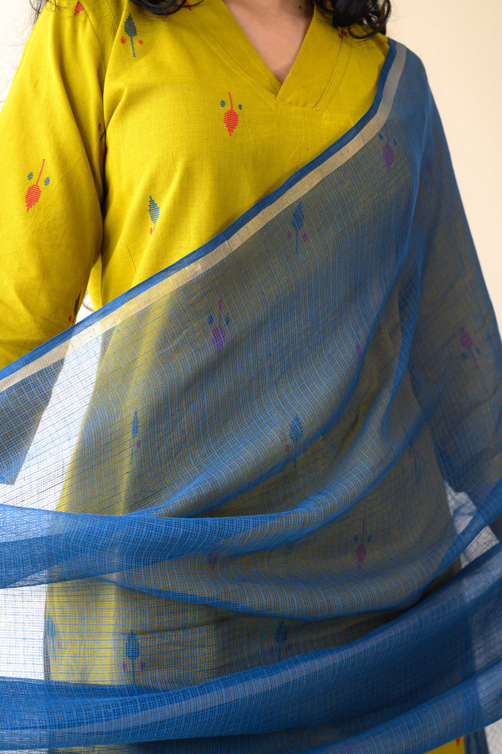 Teal Blue Plain Kota Doria Dupatta