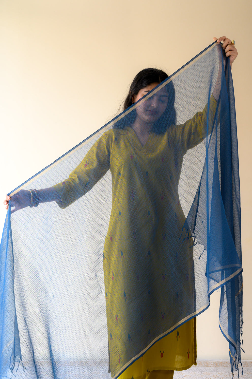 Teal Blue Plain Kota Doria Dupatta