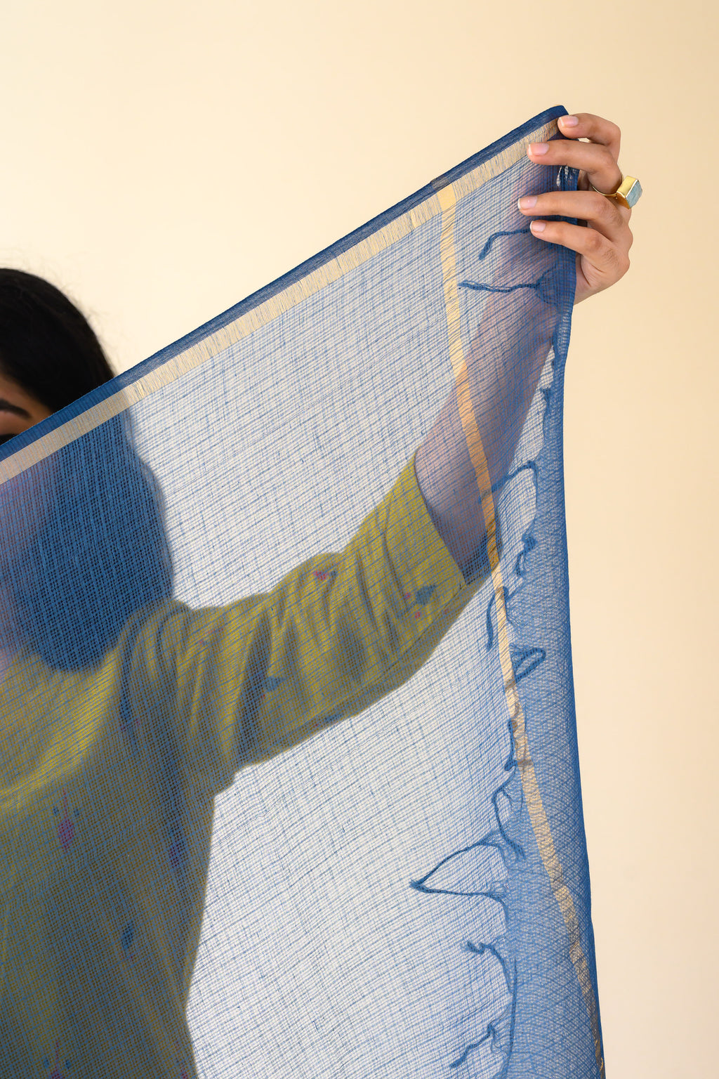 Teal Blue Plain Kota Doria Dupatta