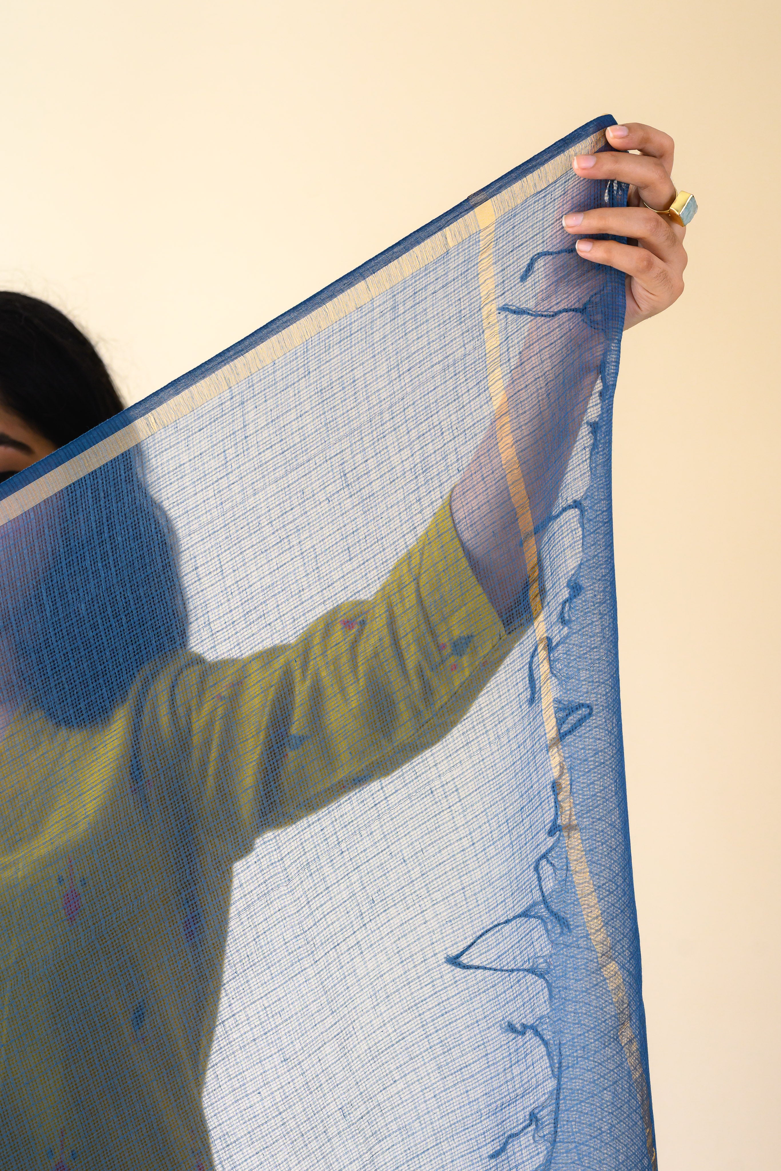 Teal Blue Plain Kota Doria Dupatta