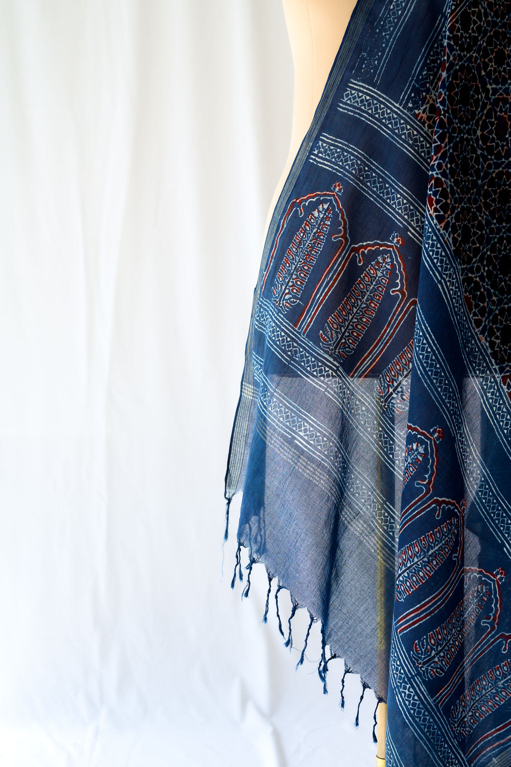 Dark Indigo Blue Floral Ajrakh Pure Cotton Dupatta