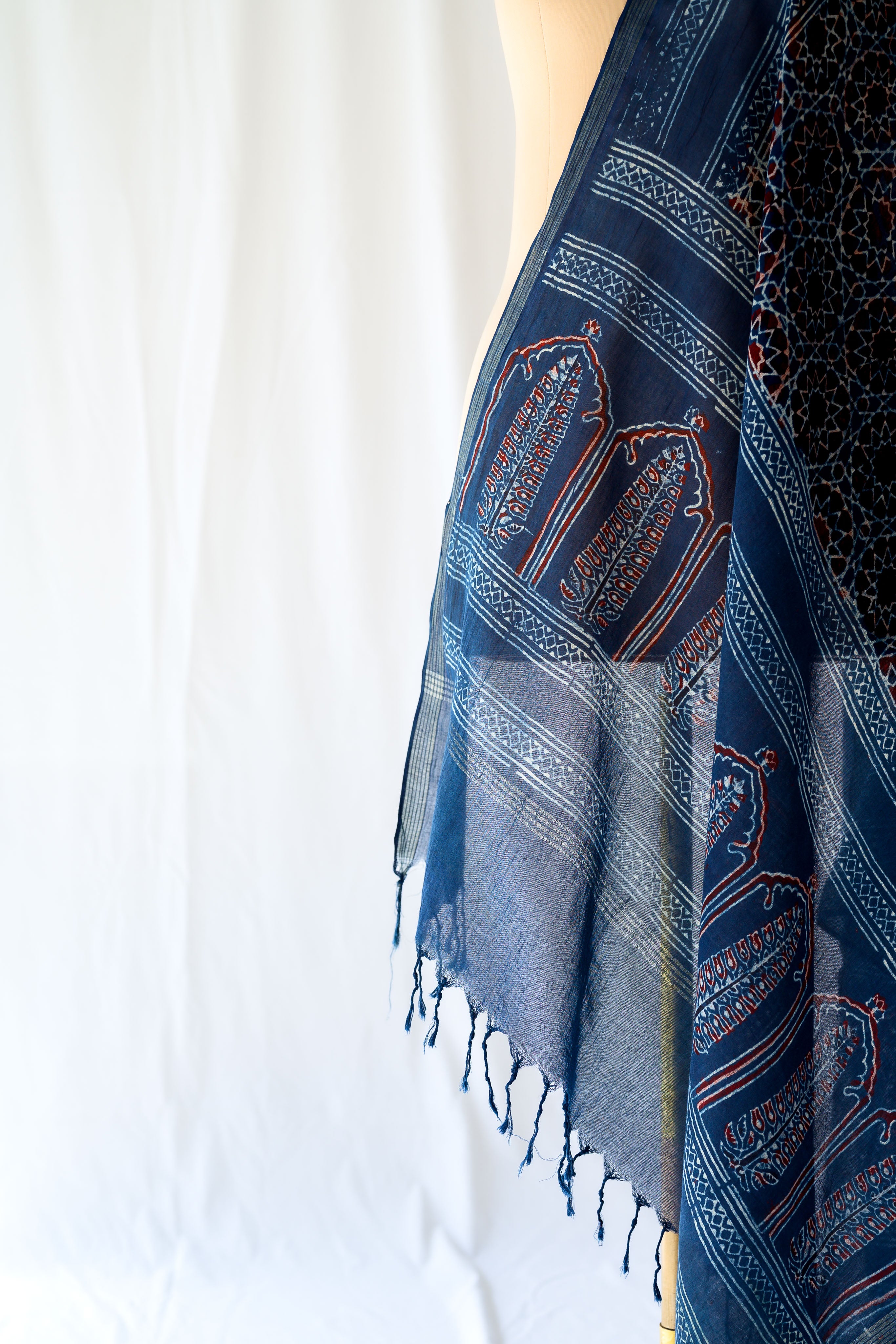 Dark Indigo Blue Floral Ajrakh Pure Cotton Dupatta