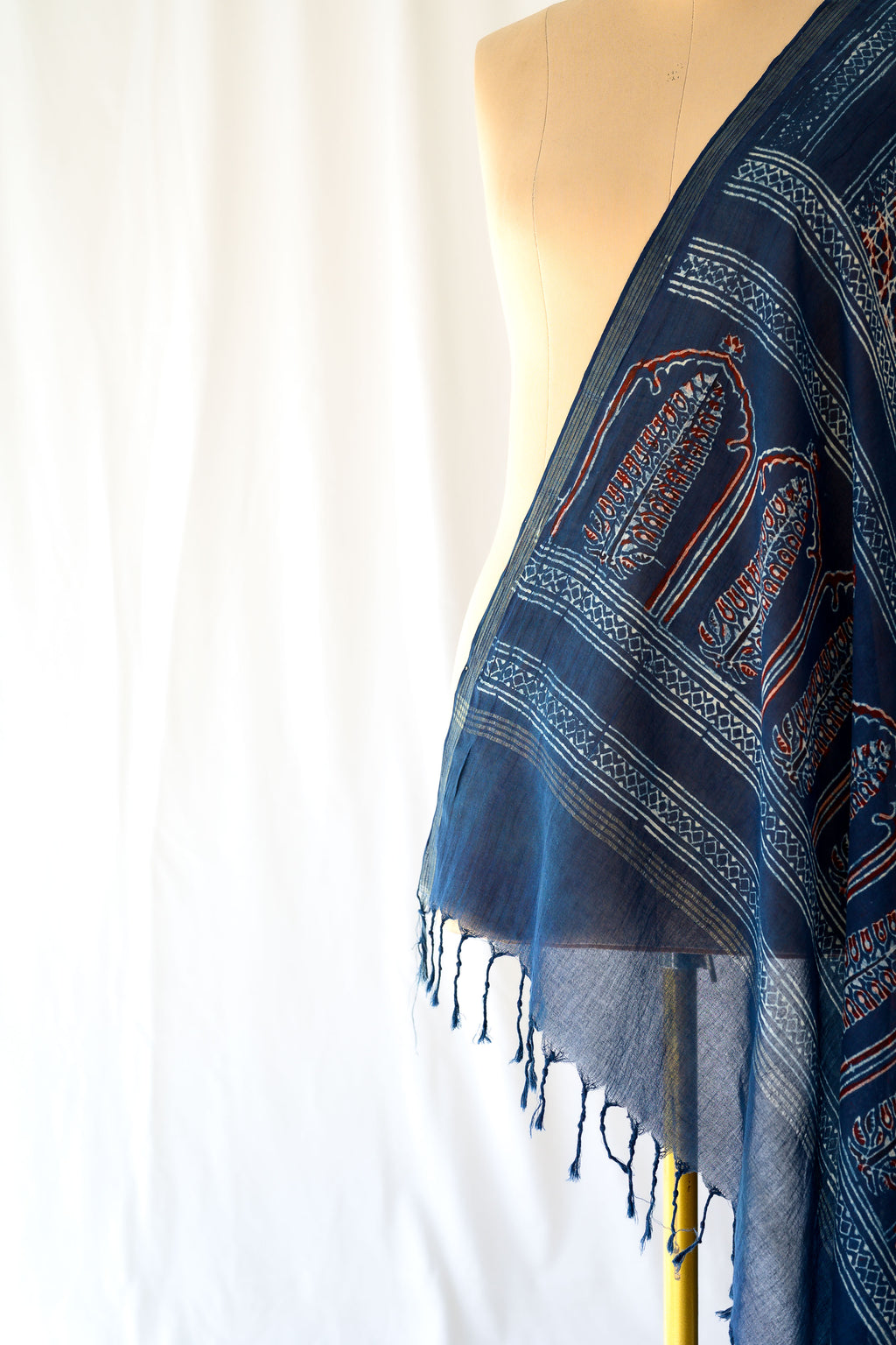 Dark Indigo Blue Floral Ajrakh Pure Cotton Dupatta