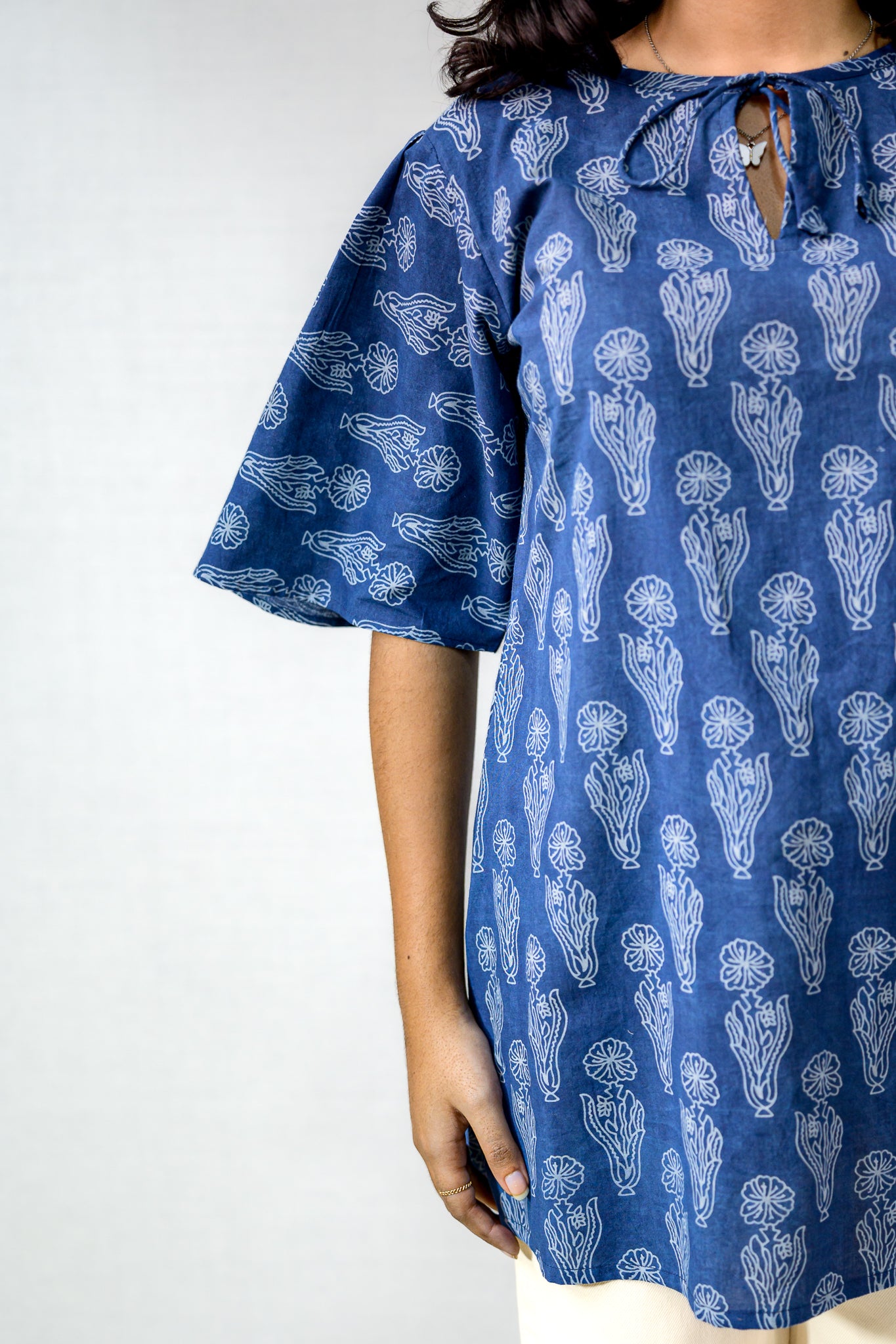 Iniya Indigo Dabu Cotton Short Top