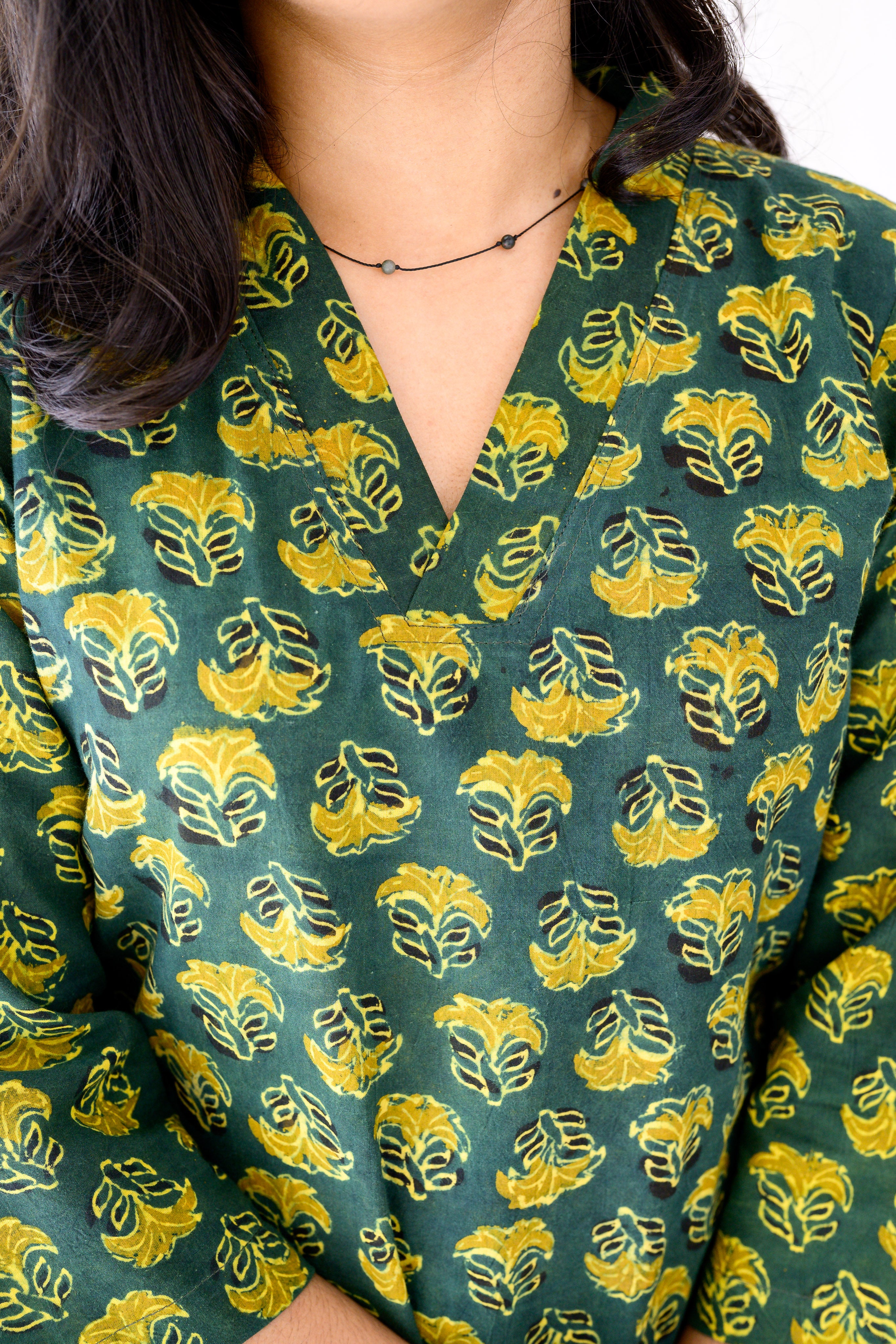 Nargis Bottle Green Ajrakh Kurta