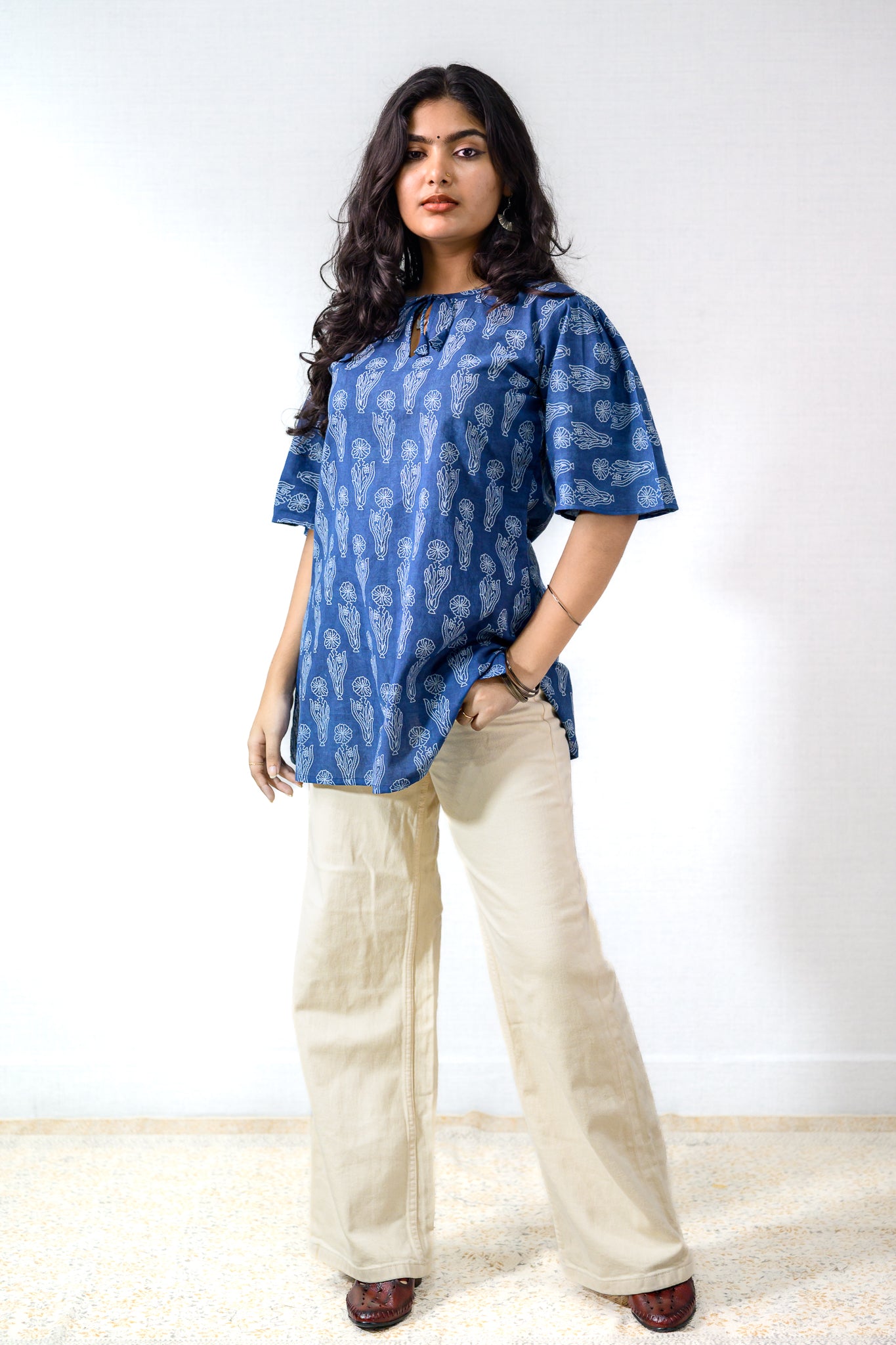 Iniya Indigo Dabu Cotton Short Top