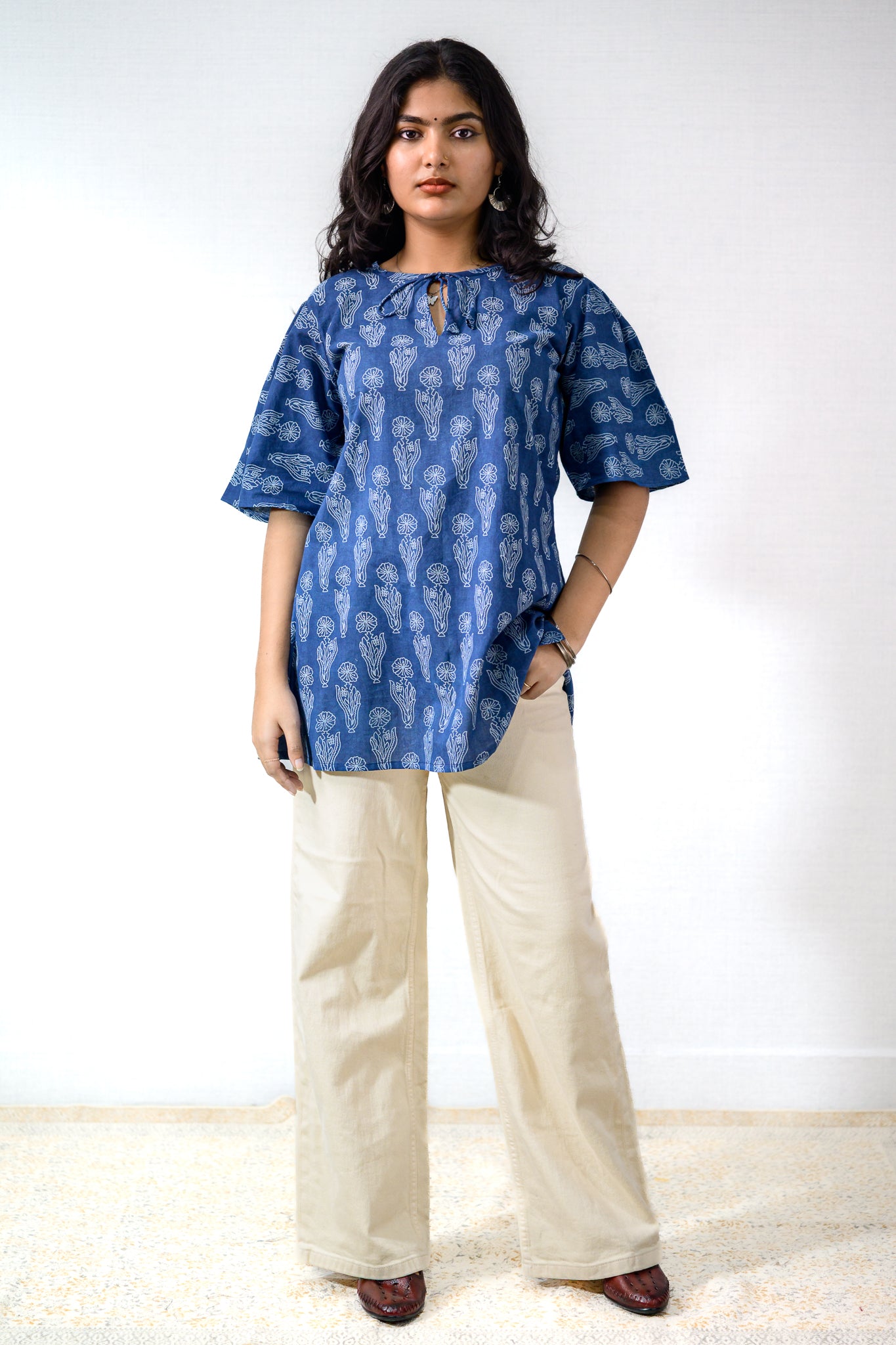 Iniya Indigo Dabu Cotton Short Top