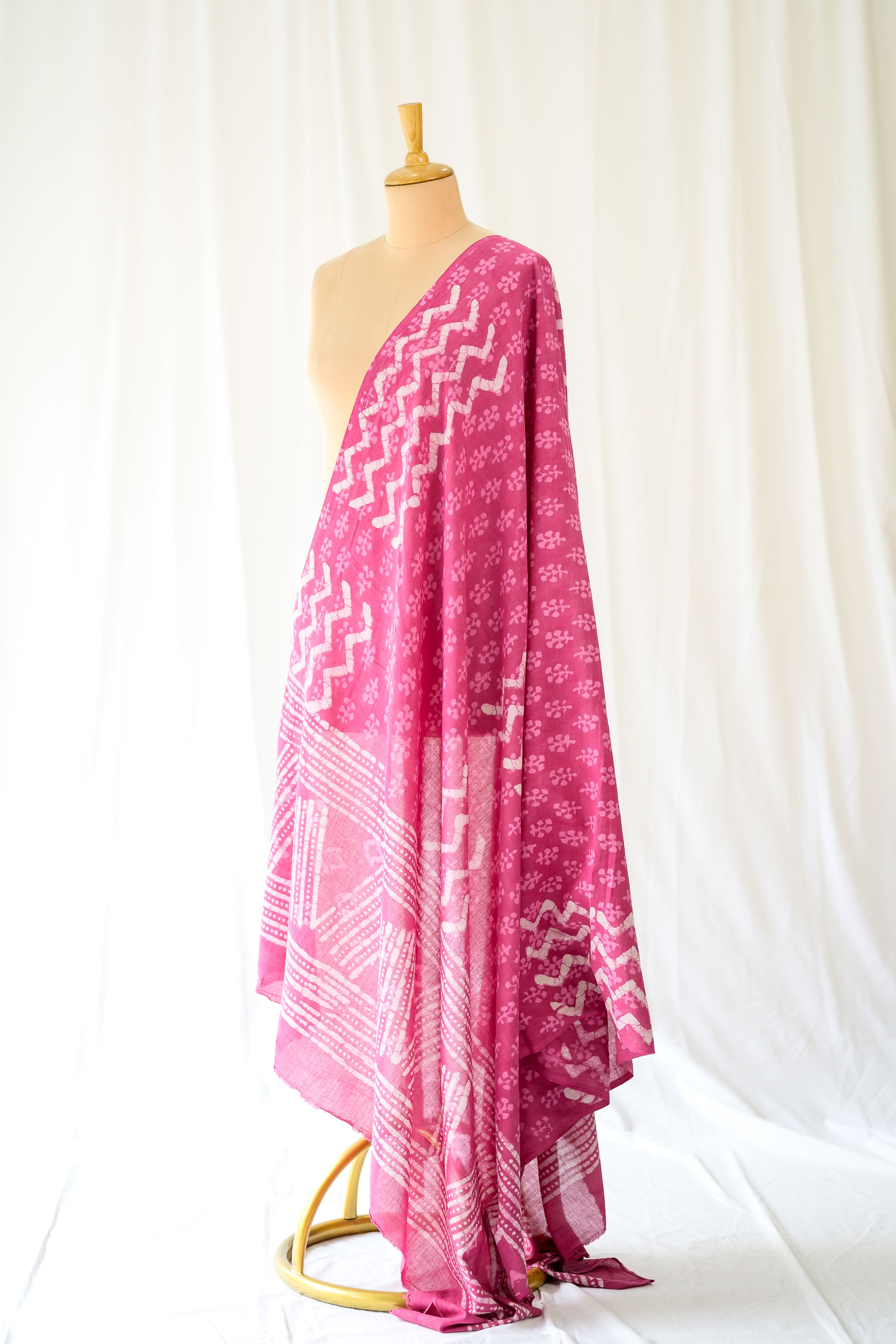 Pink Zig Zag Bagru Cotton Dupatta