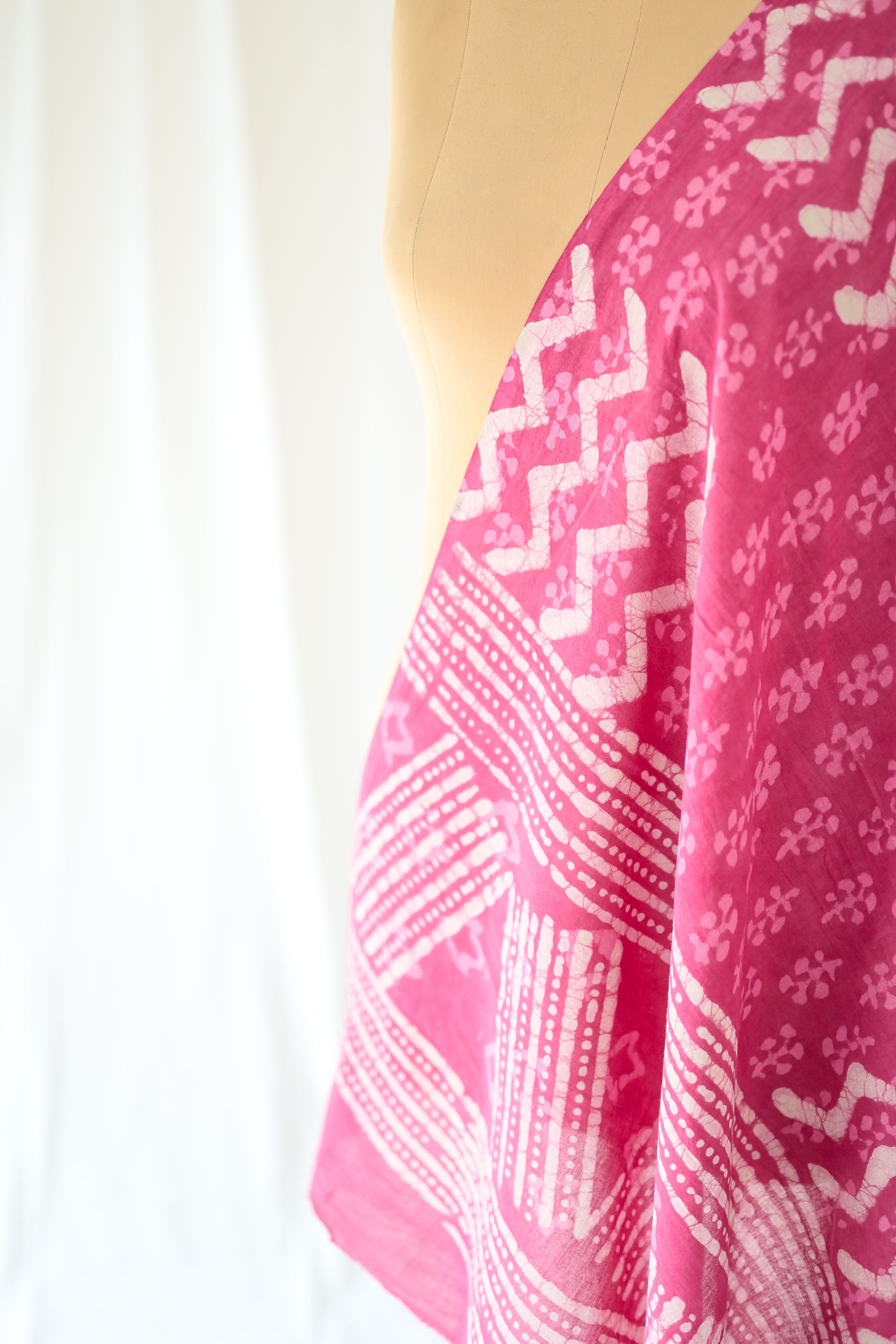 Pink Zig Zag Bagru Cotton Dupatta