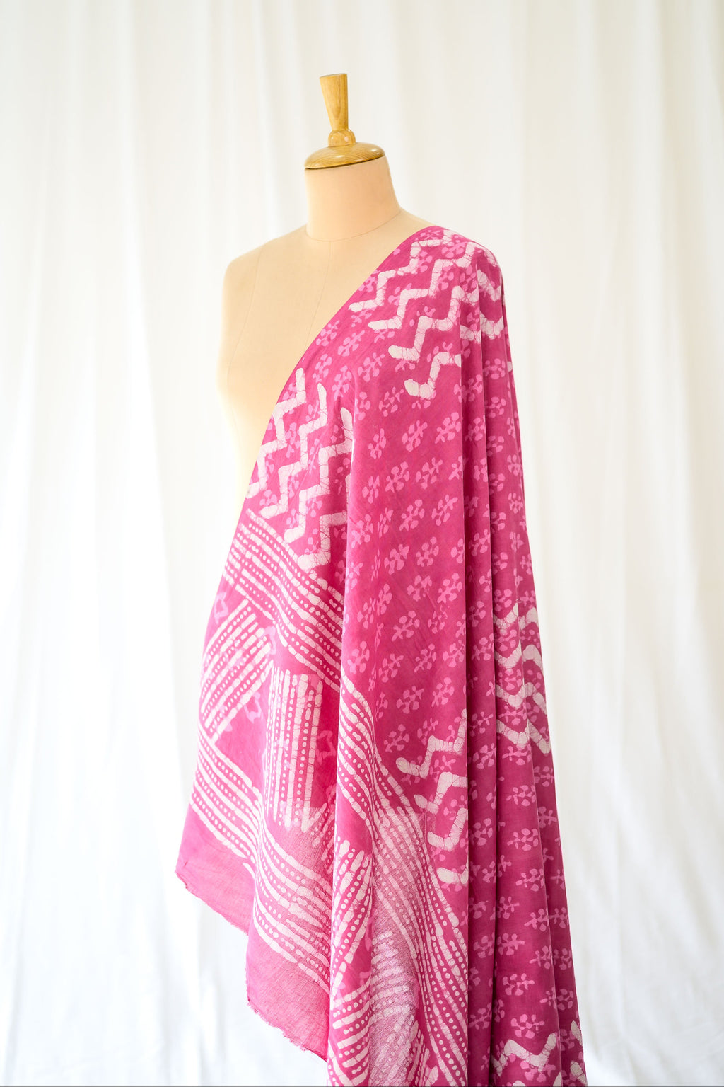 Pink Zig Zag Bagru Cotton Dupatta