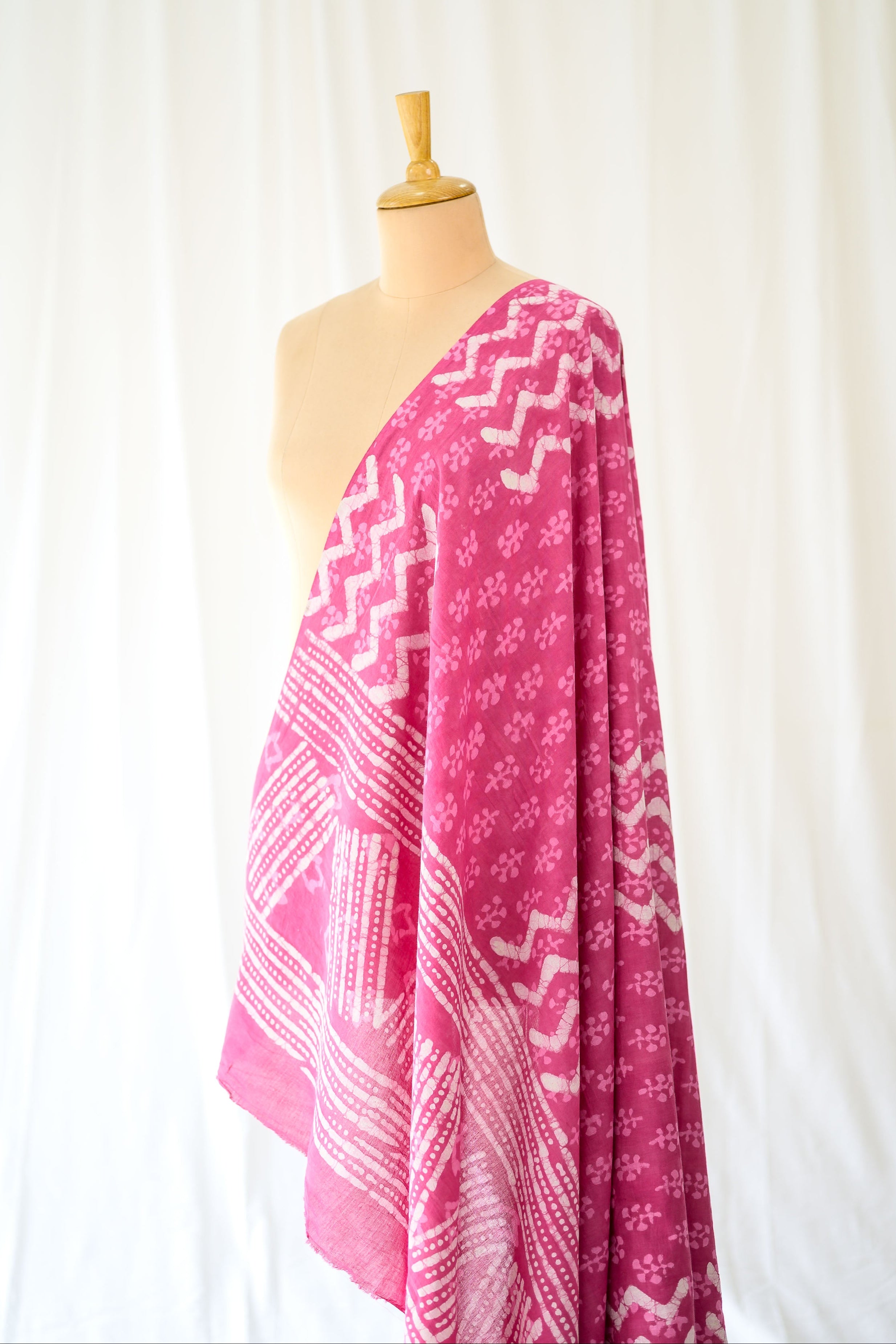 Pink Zig Zag Bagru Cotton Dupatta