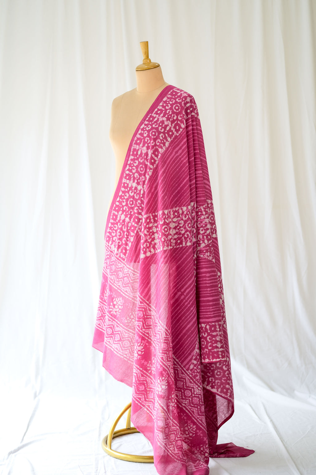 Pink Mosaic Bagru Cotton Dupatta