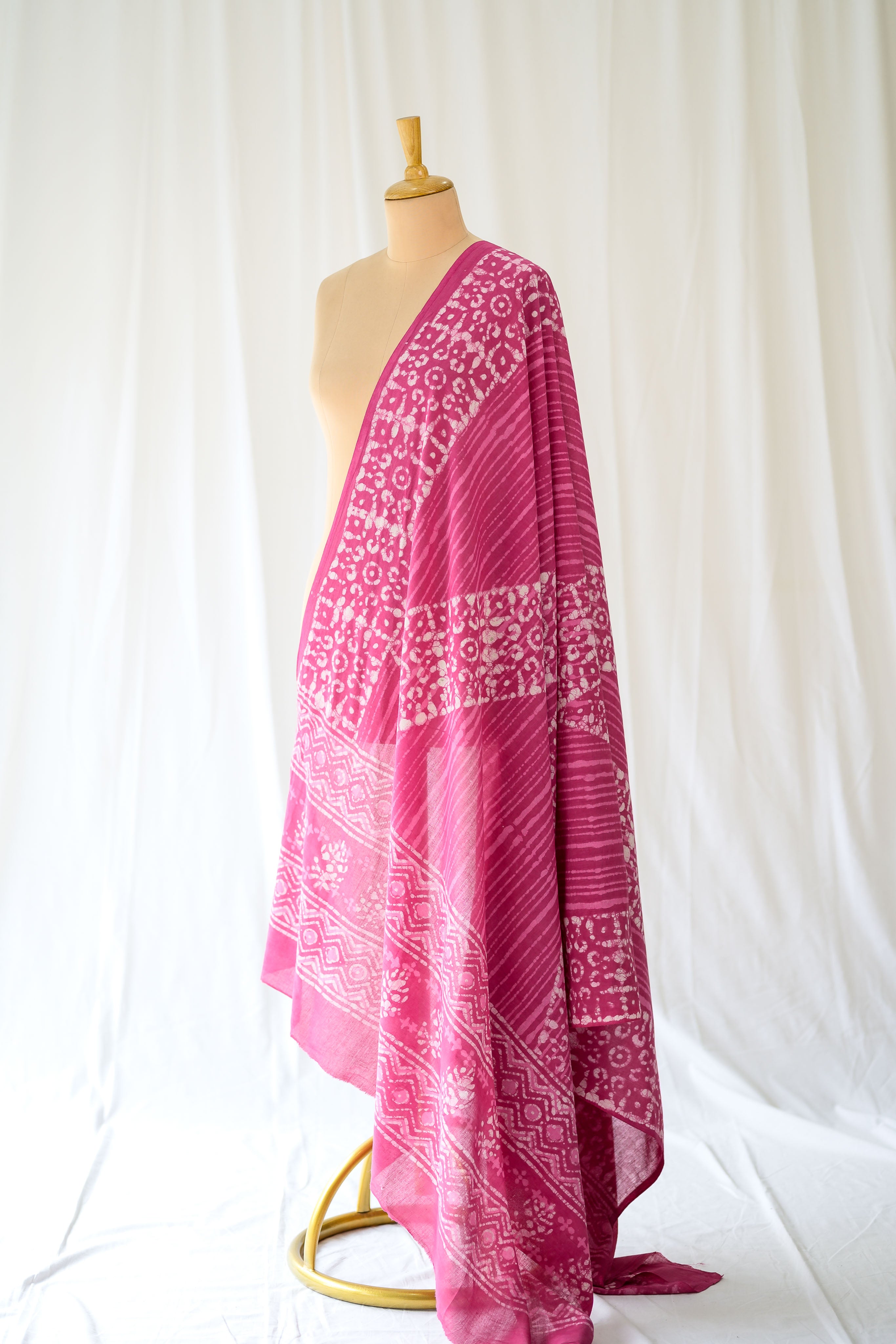 Pink Mosaic Bagru Cotton Dupatta