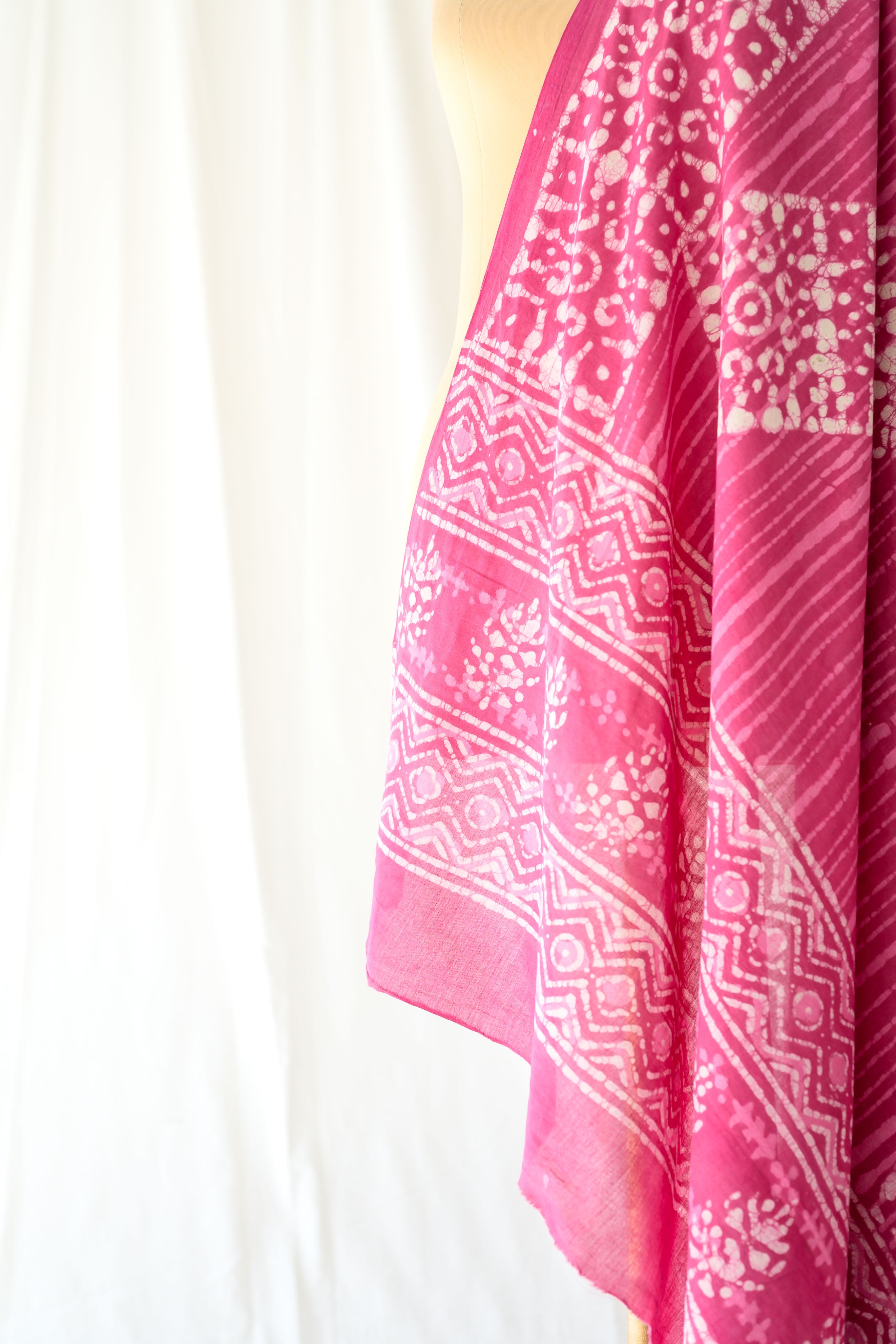 Pink Mosaic Bagru Cotton Dupatta