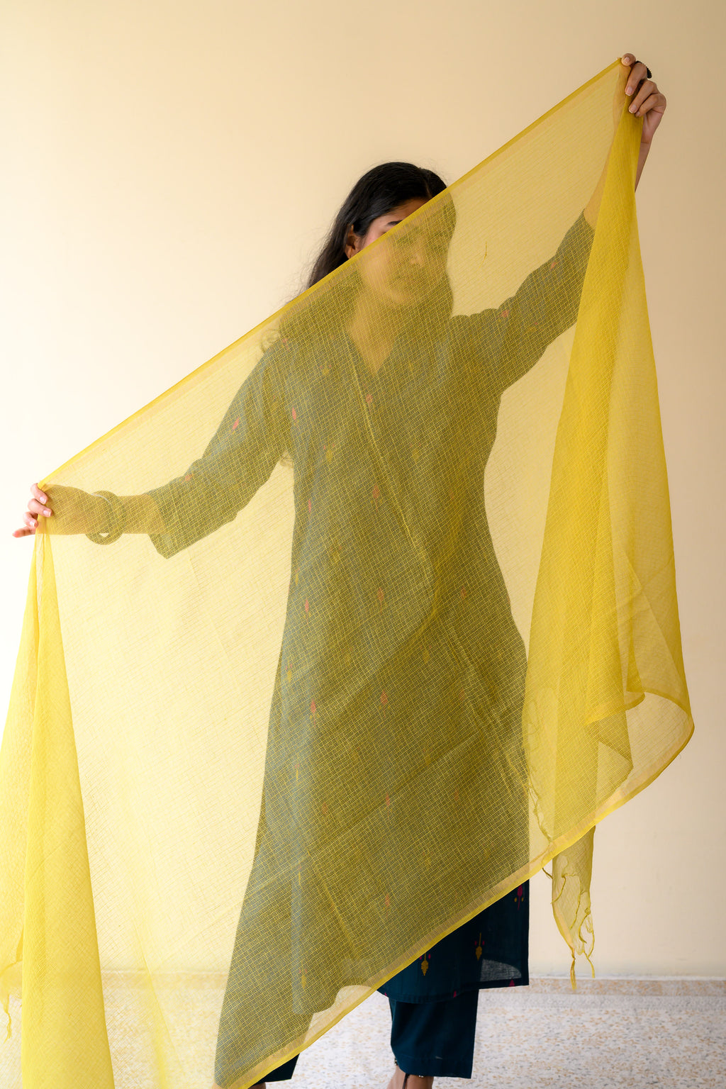 Mustard Yellow Plain Kota Doria Dupatta