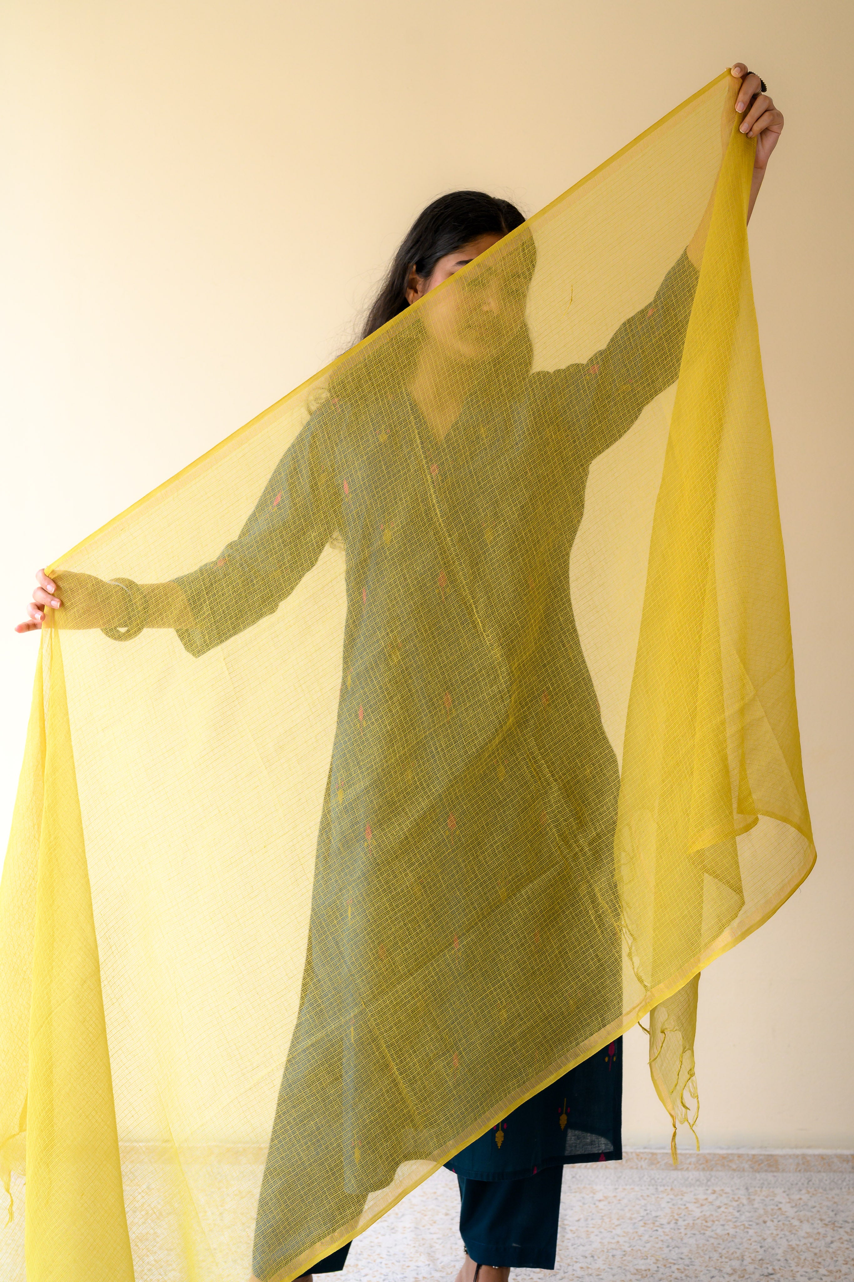 Mustard Yellow Plain Kota Doria Dupatta