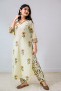 Set of 2- Marigolds on Cream Sanganeri Kurta & Pants