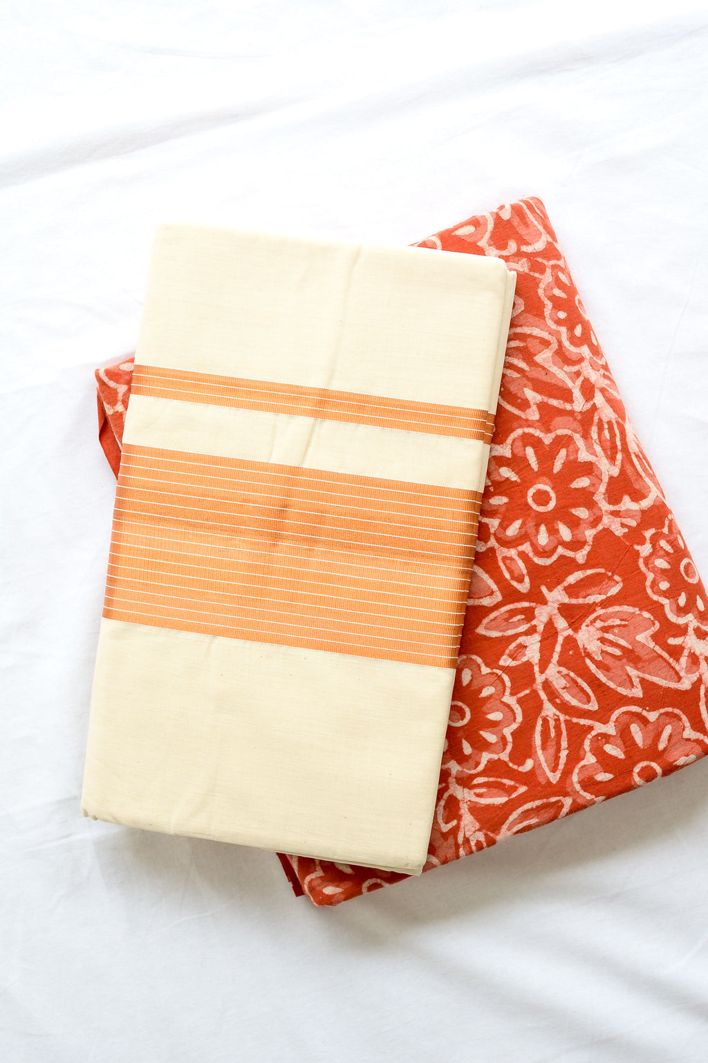 Copper Kasavu Balaramapuram Handloom Saree with Bagru Blouse