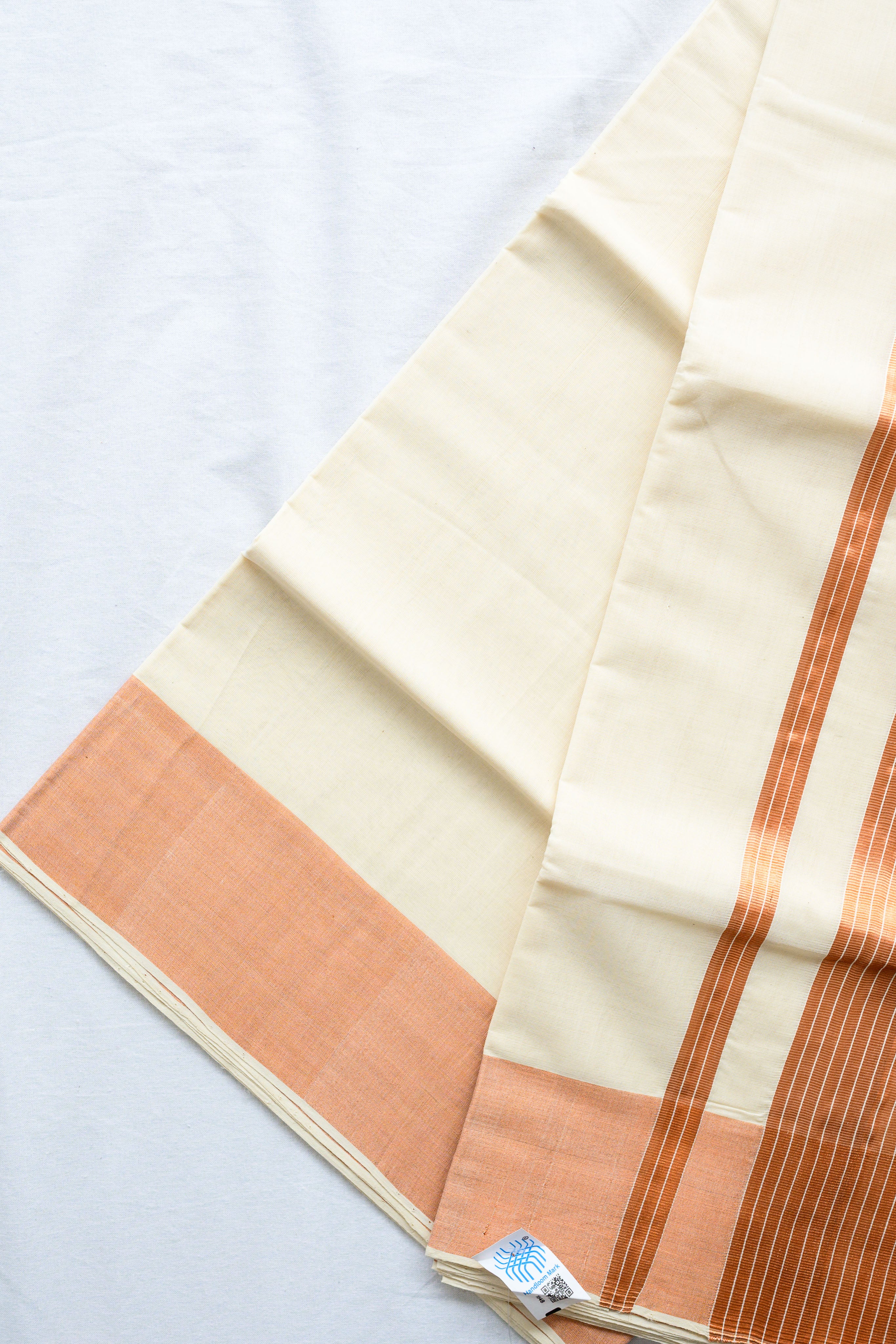 Copper Kasavu Balaramapuram Handloom Saree with Bagru Blouse
