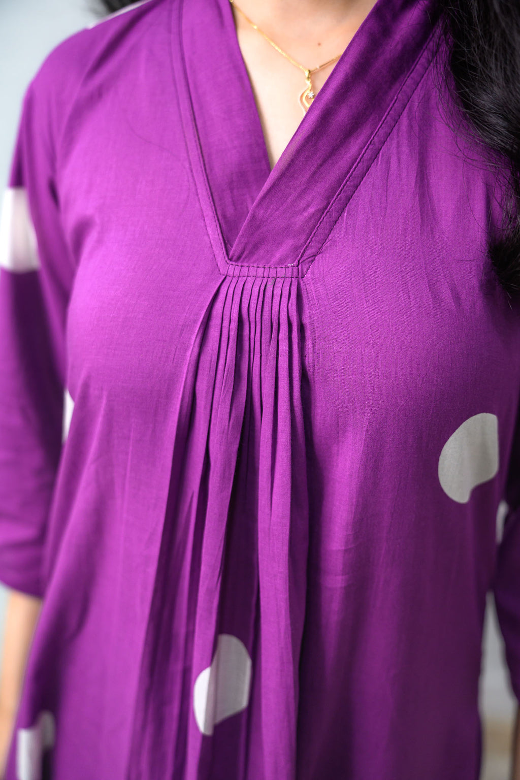 Polka Loca Violet Front Pleated Dress