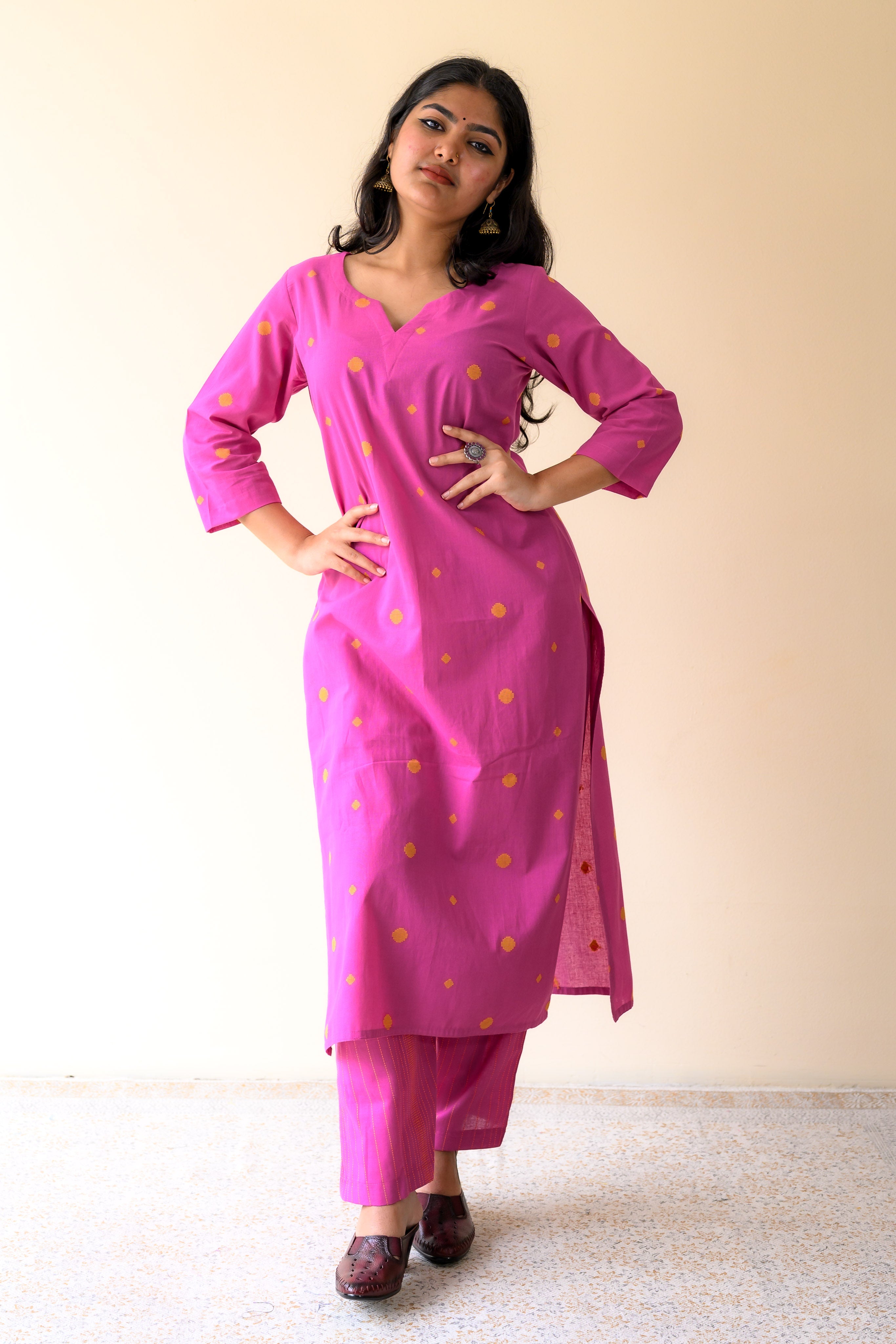 Set of 2- Inara Pink South Cotton Kurta & Pants Set