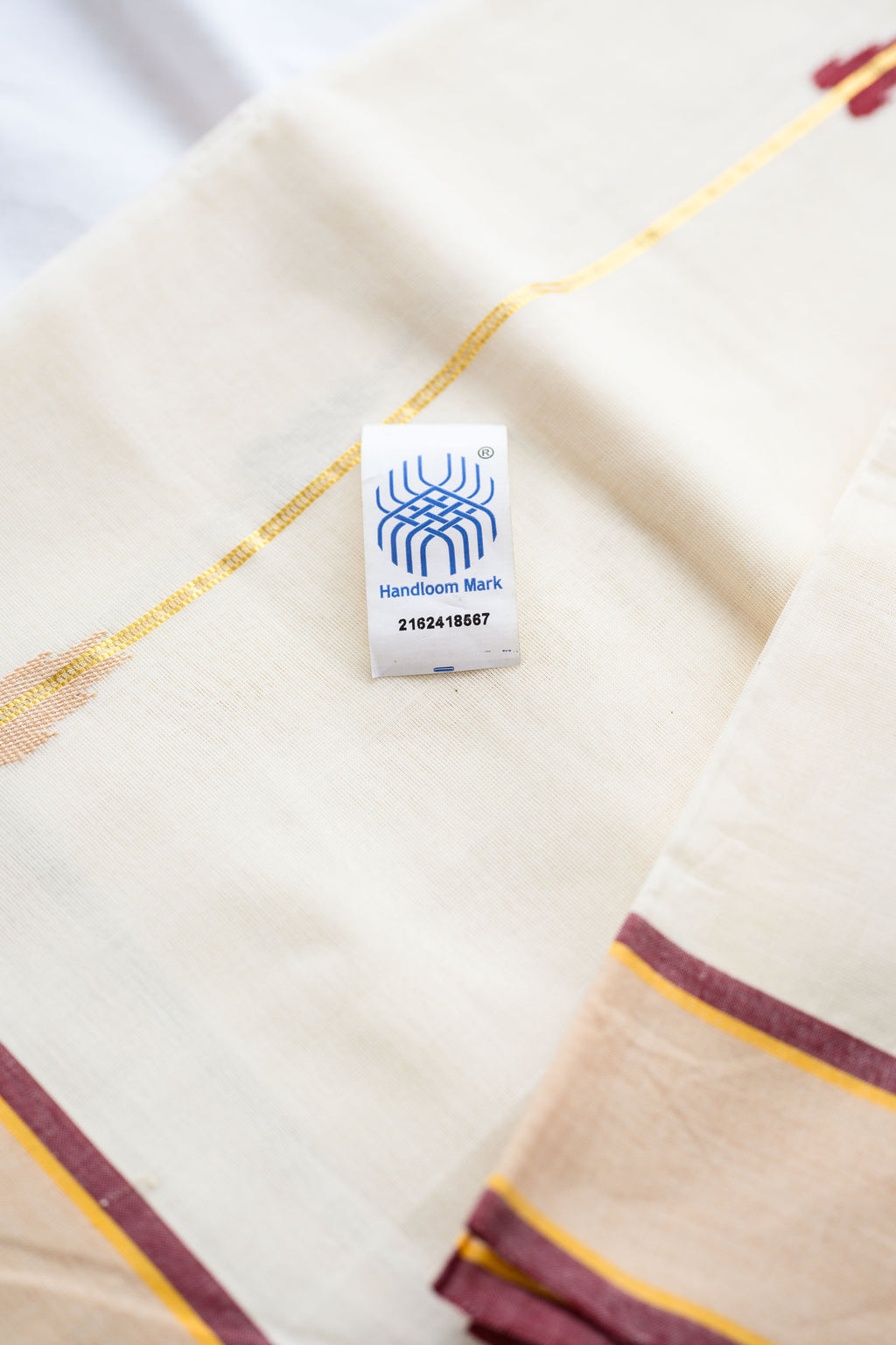 Maroon- Golden Borders and Lines Balaramapuram Handloom Saree with Ajrakh Blouse