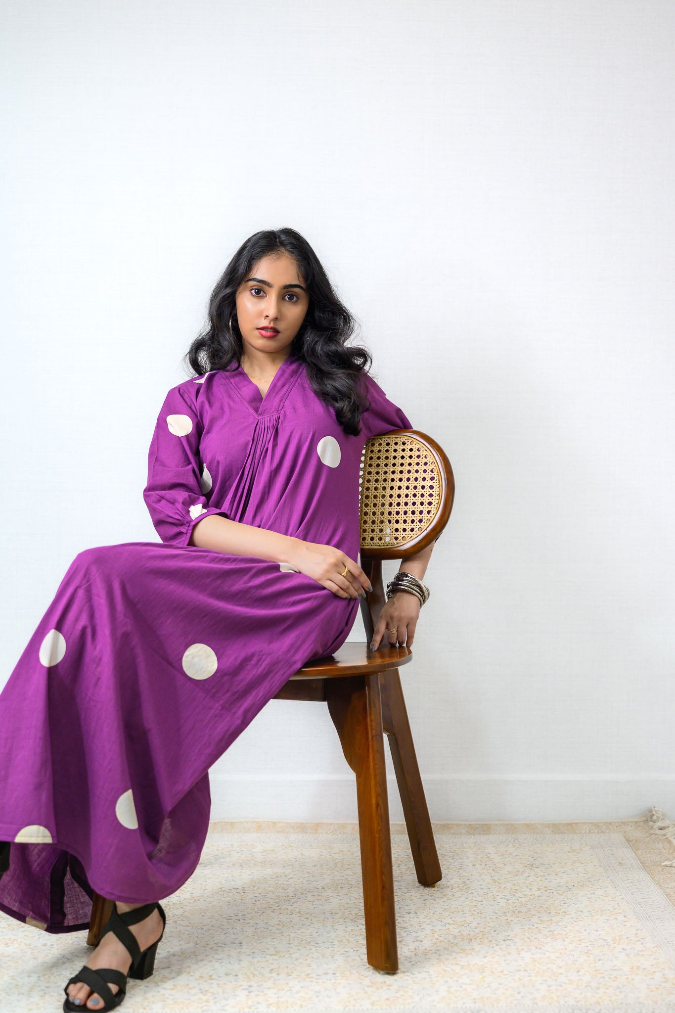 Polka Loca Violet Front Pleated Dress