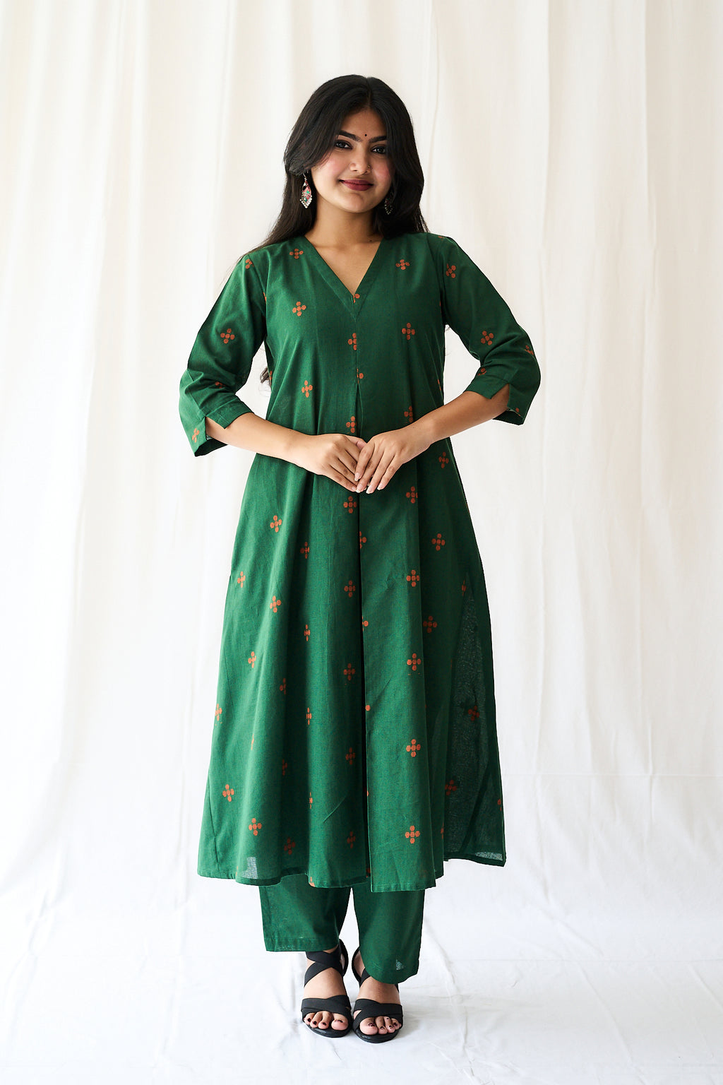 Set of 2- Mireya Bottle Green South Cotton Kurta & Pants Set