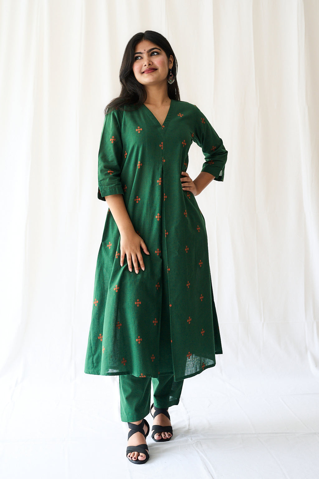 Set of 2- Mireya Bottle Green South Cotton Kurta & Pants Set