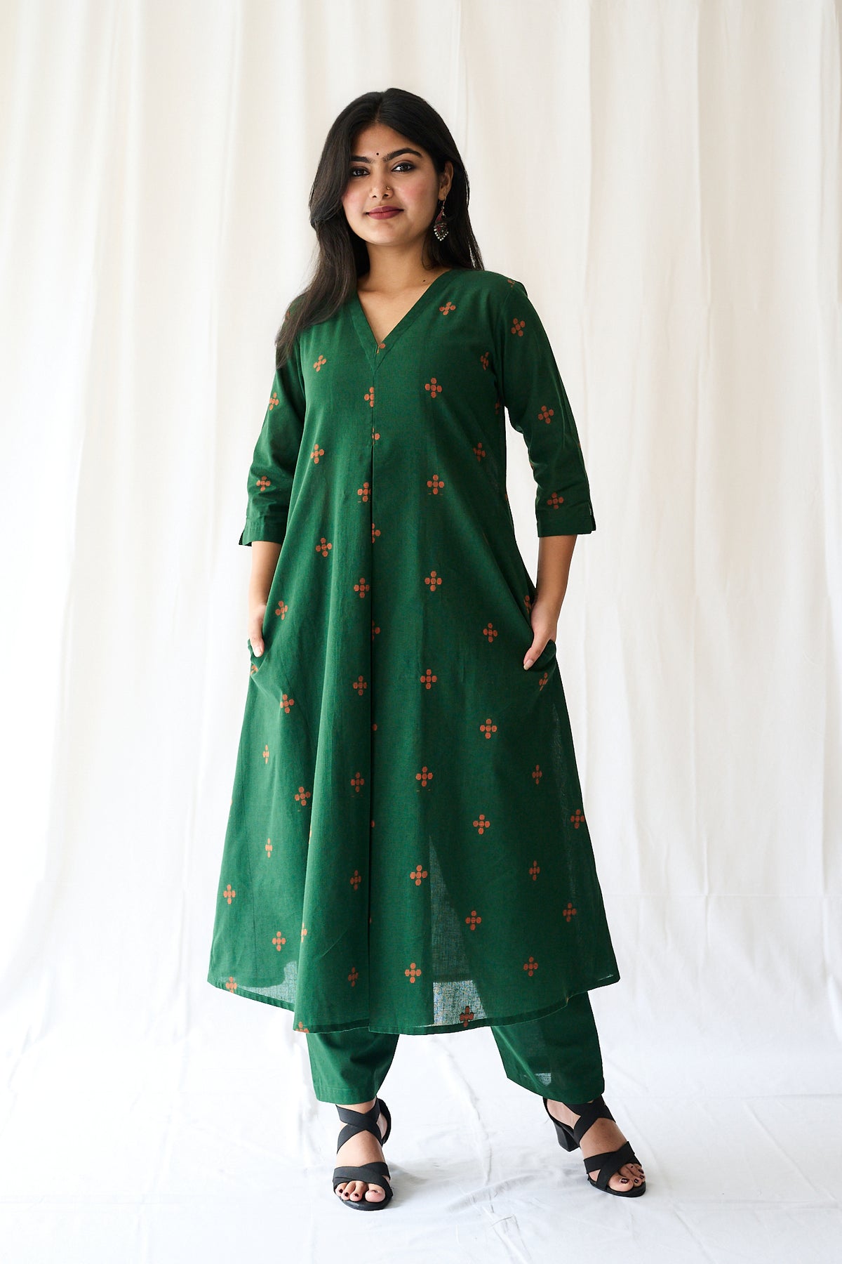 Set of 2- Mireya Bottle Green South Cotton Kurta & Pants Set