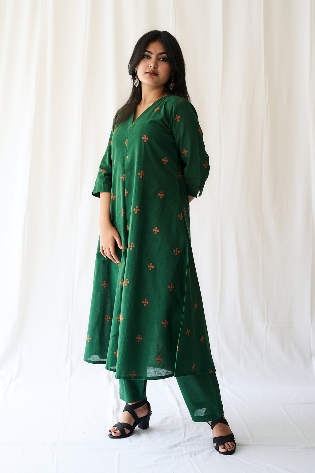 Set of 2- Mireya Bottle Green South Cotton Kurta & Pants Set