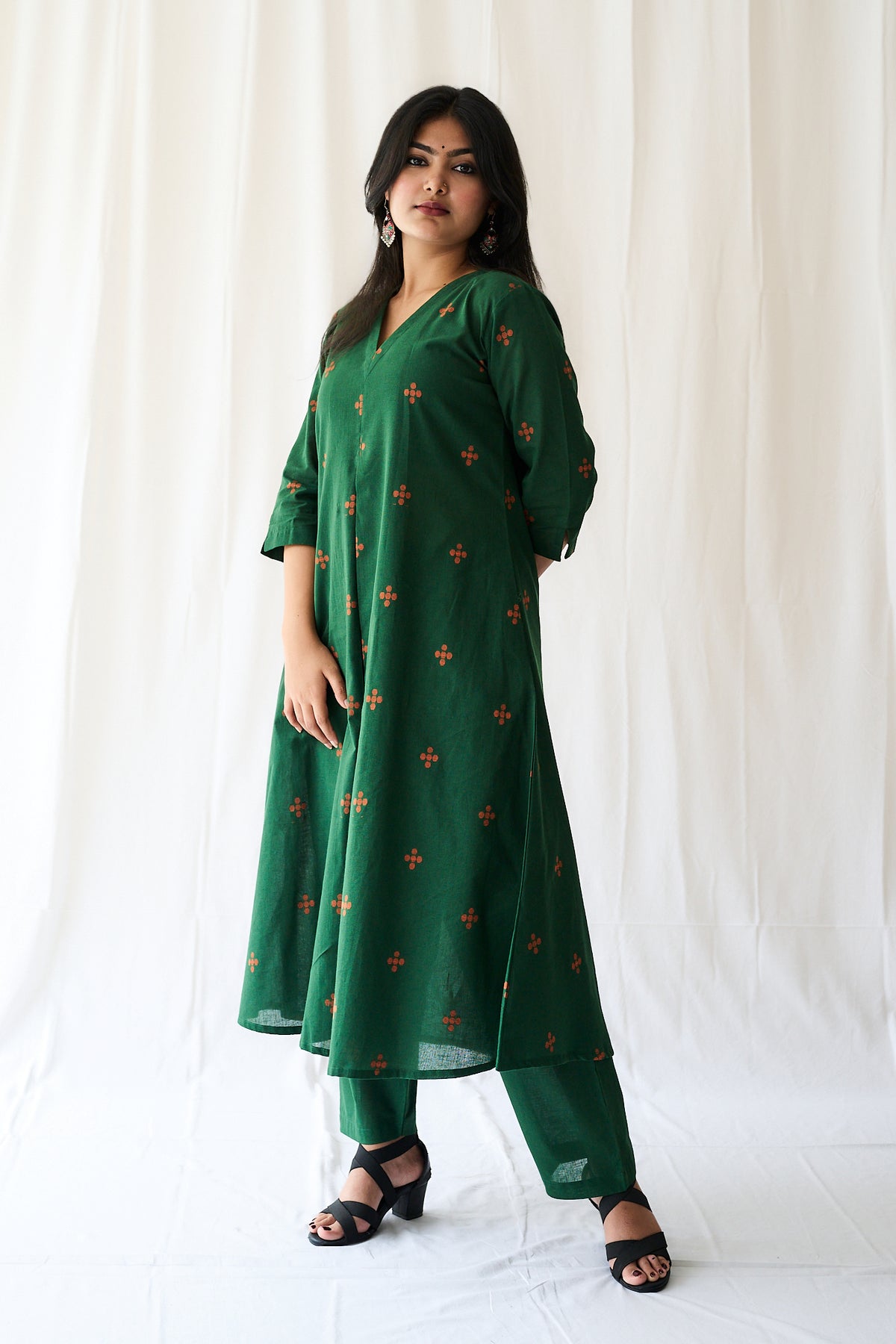Set of 2- Mireya Bottle Green South Cotton Kurta & Pants Set