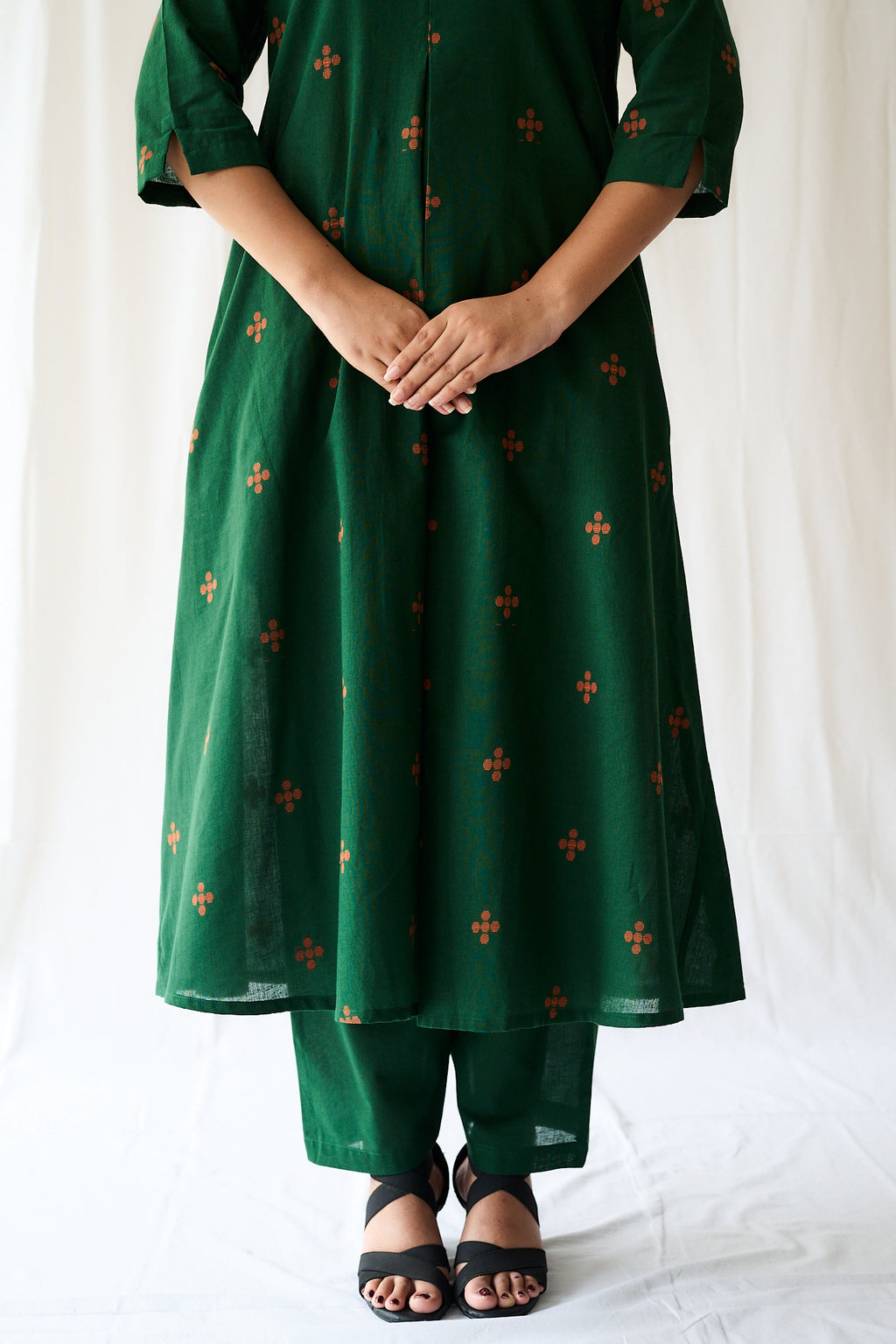 Set of 2- Mireya Bottle Green South Cotton Kurta & Pants Set