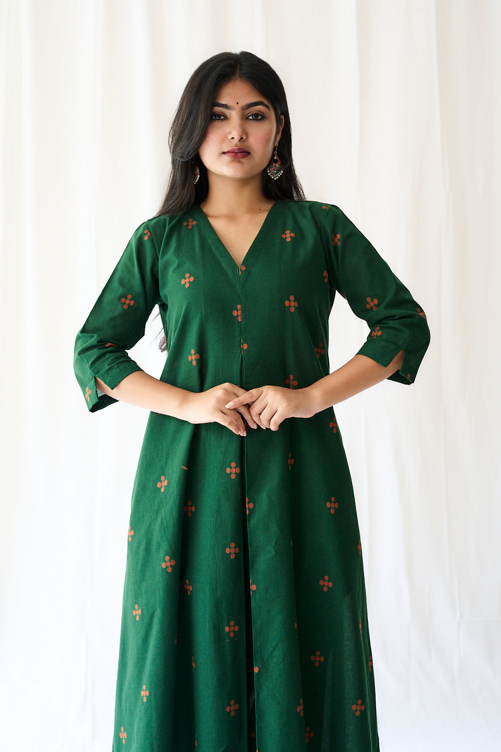 Set of 2- Mireya Bottle Green South Cotton Kurta & Pants Set
