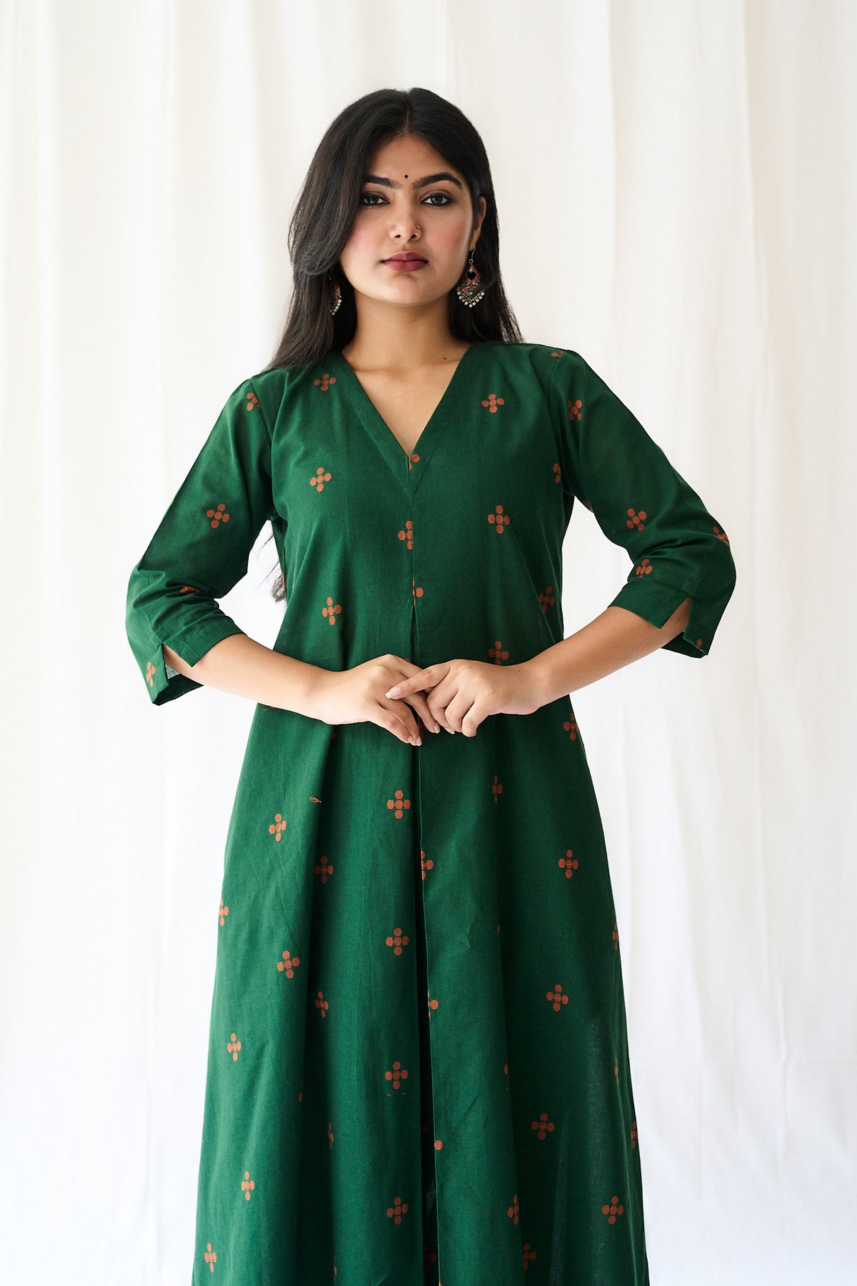 Set of 2- Mireya Bottle Green South Cotton Kurta & Pants Set