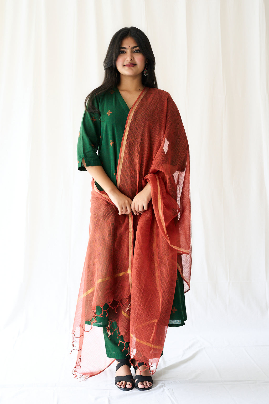 Set of 2- Mireya Bottle Green South Cotton Kurta & Pants Set