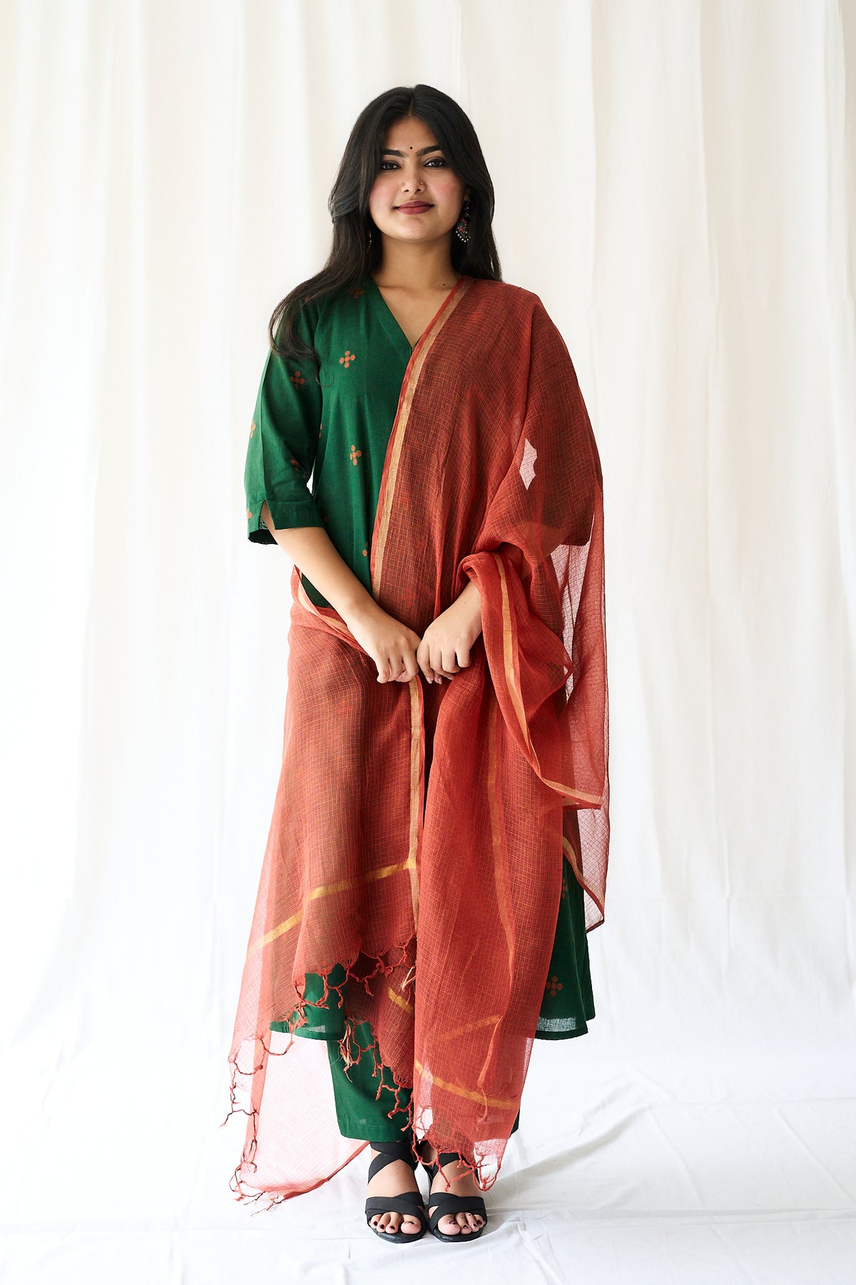 Set of 2- Mireya Bottle Green South Cotton Kurta & Pants Set