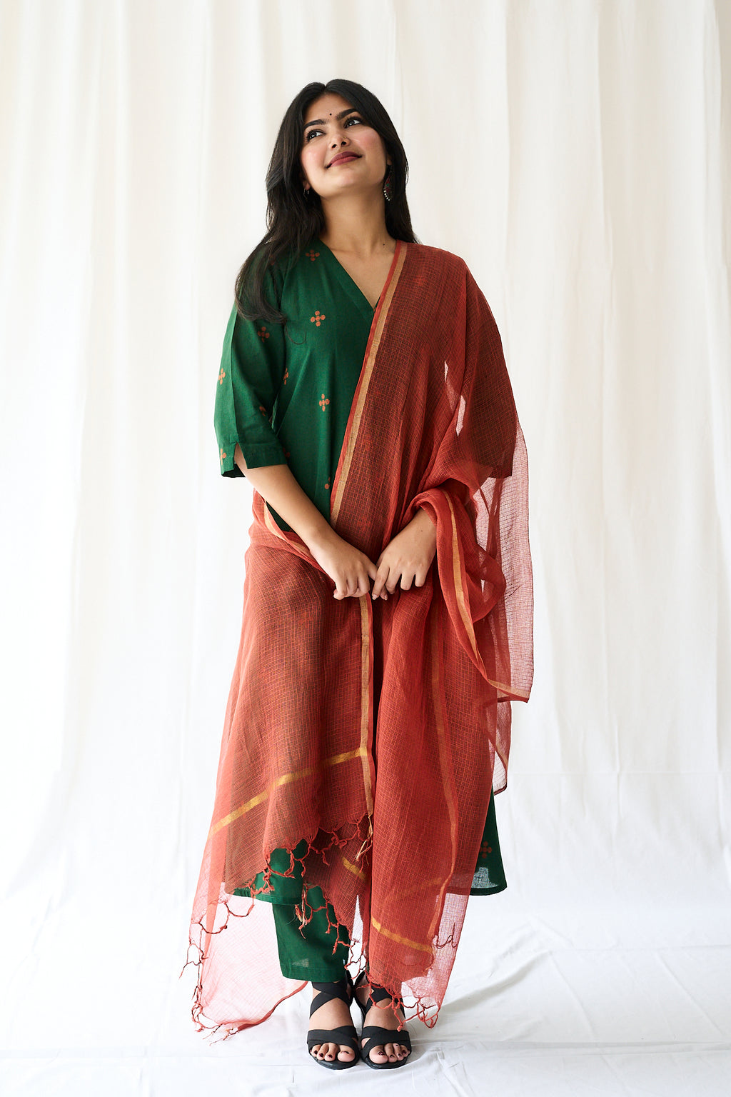 Set of 2- Mireya Bottle Green South Cotton Kurta & Pants Set